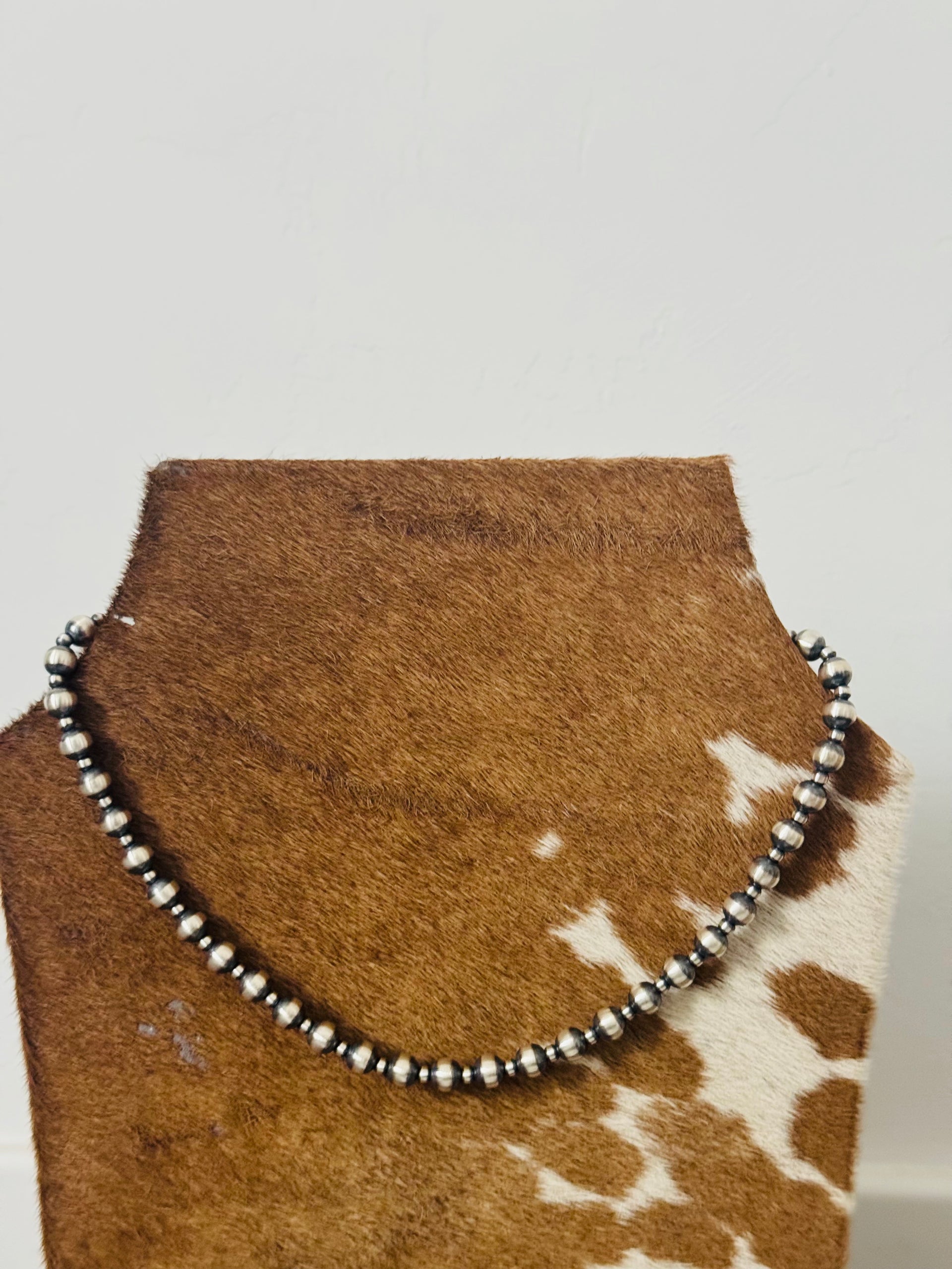 Navajo Strung Graduated Sterling Silver Pearls Beaded Necklace