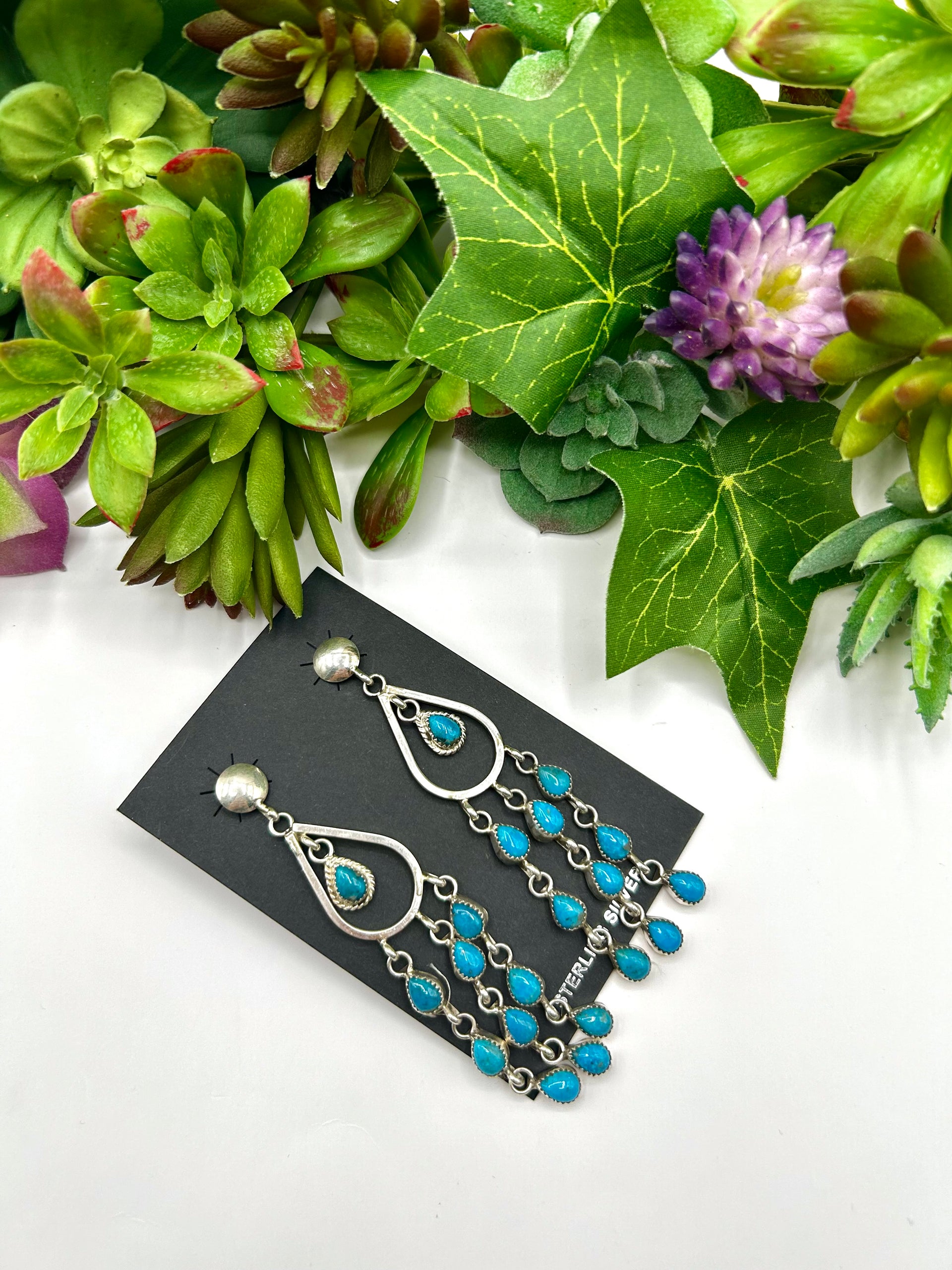 Pearline Spencer Kingman Turquoise & Sterling Silver Post  Dangle Earrings