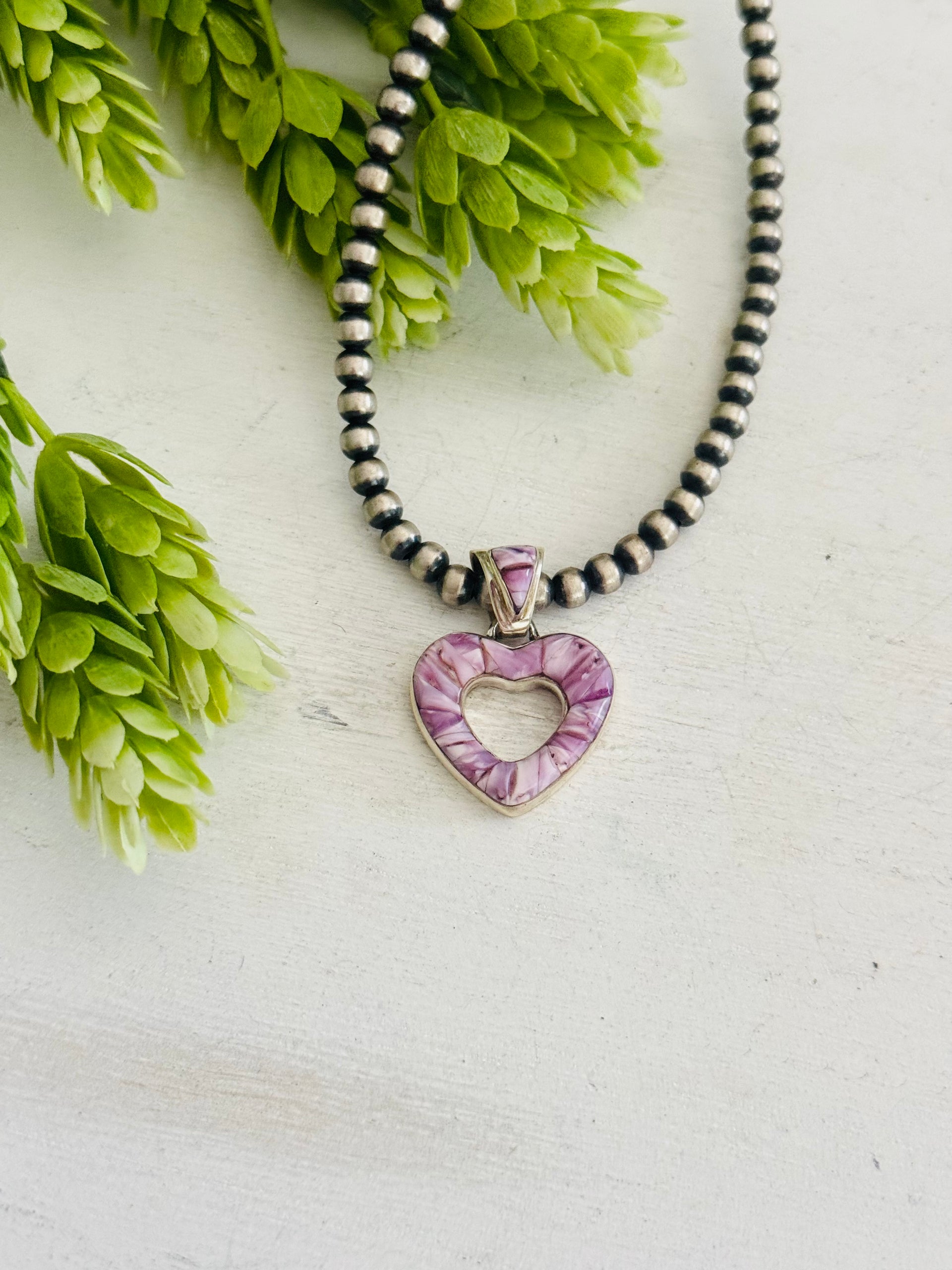 Southwest Purple Spiny Oyster & Sterling Silver Cobblestone Heart Pendant
