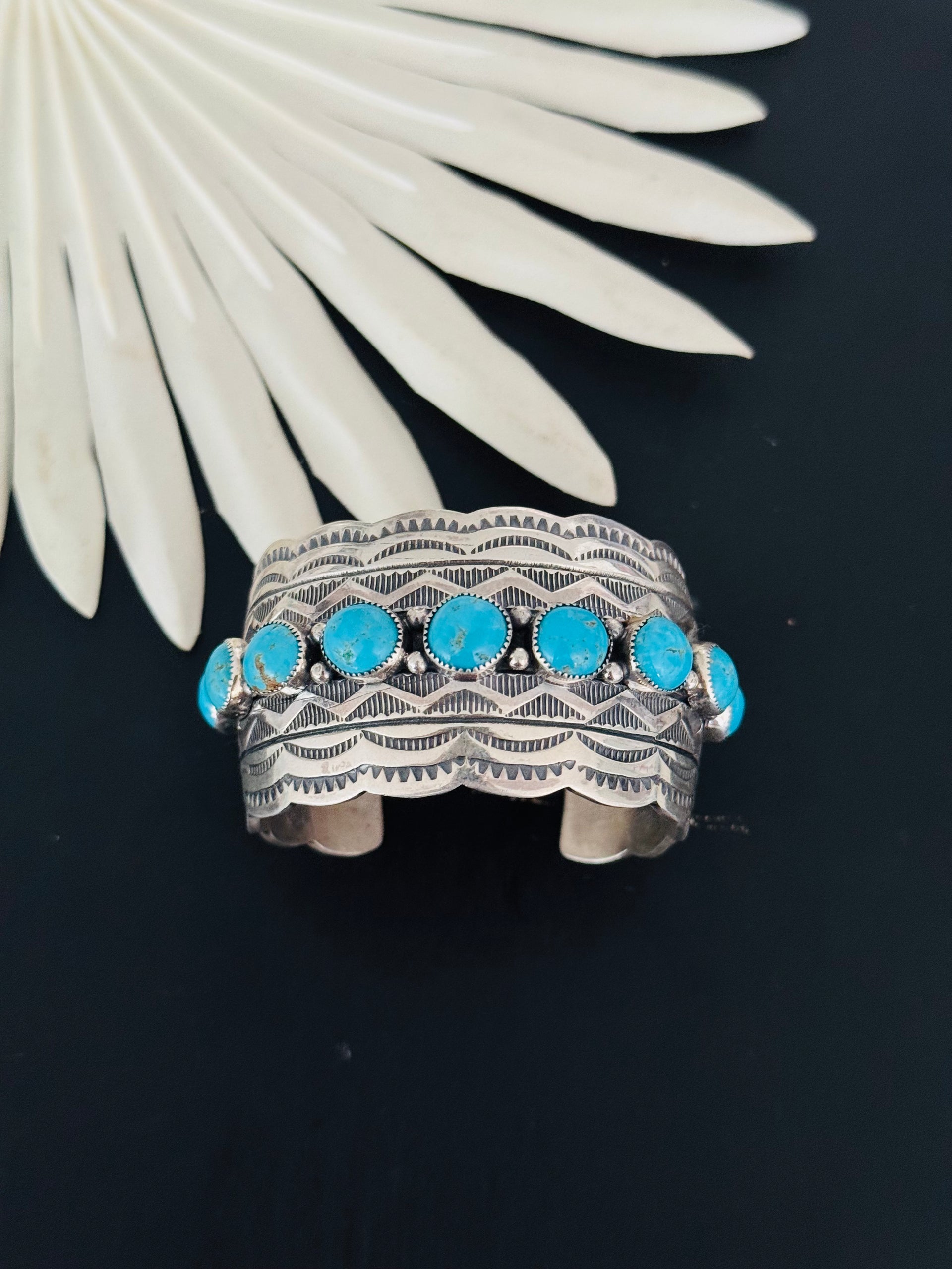 Navajo Made Kingman Turquoise & Sterling Silver Cuff Bracelet