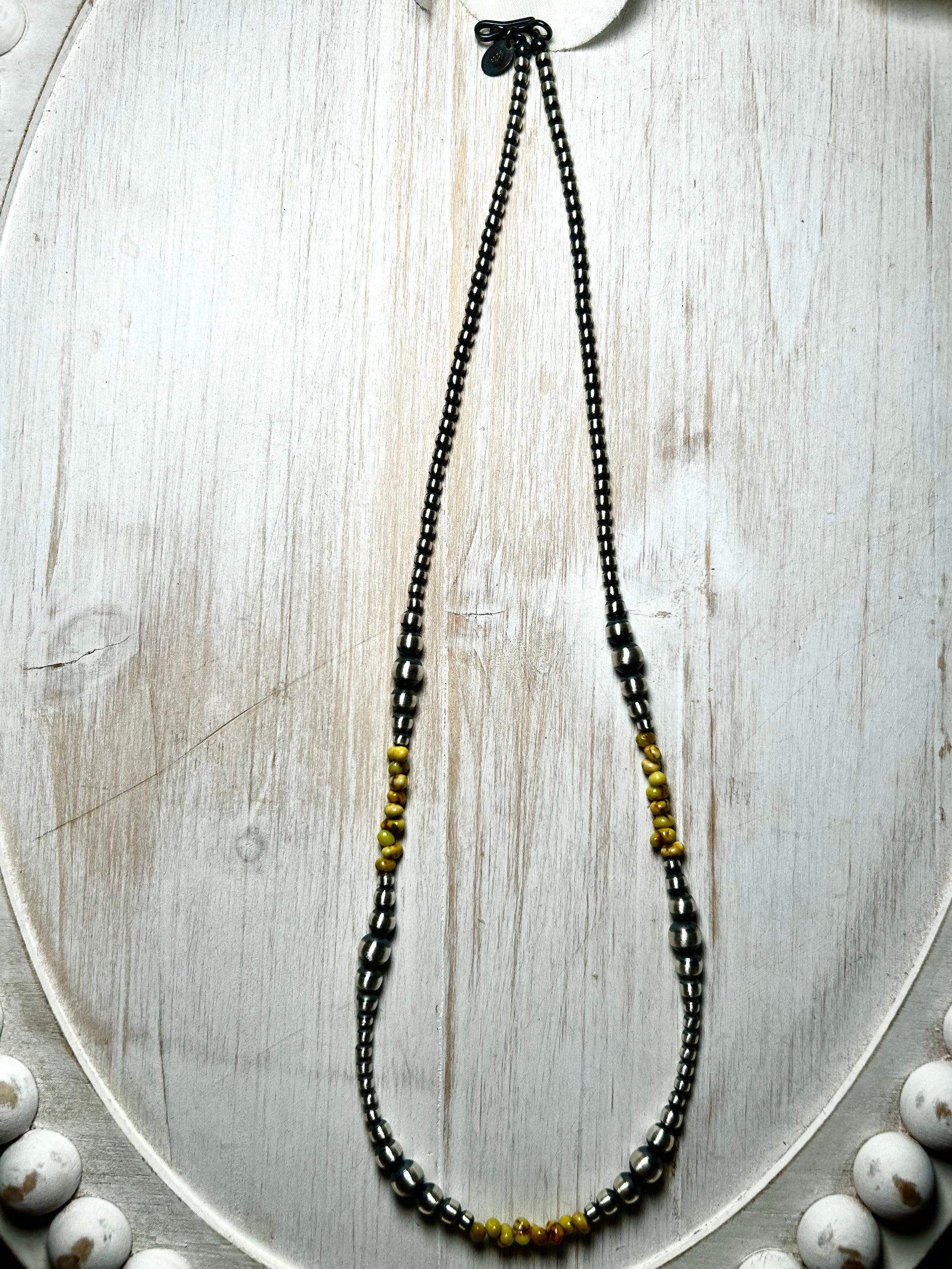 Navajo Strung Palomino Variscite & Sterling Silver Necklace