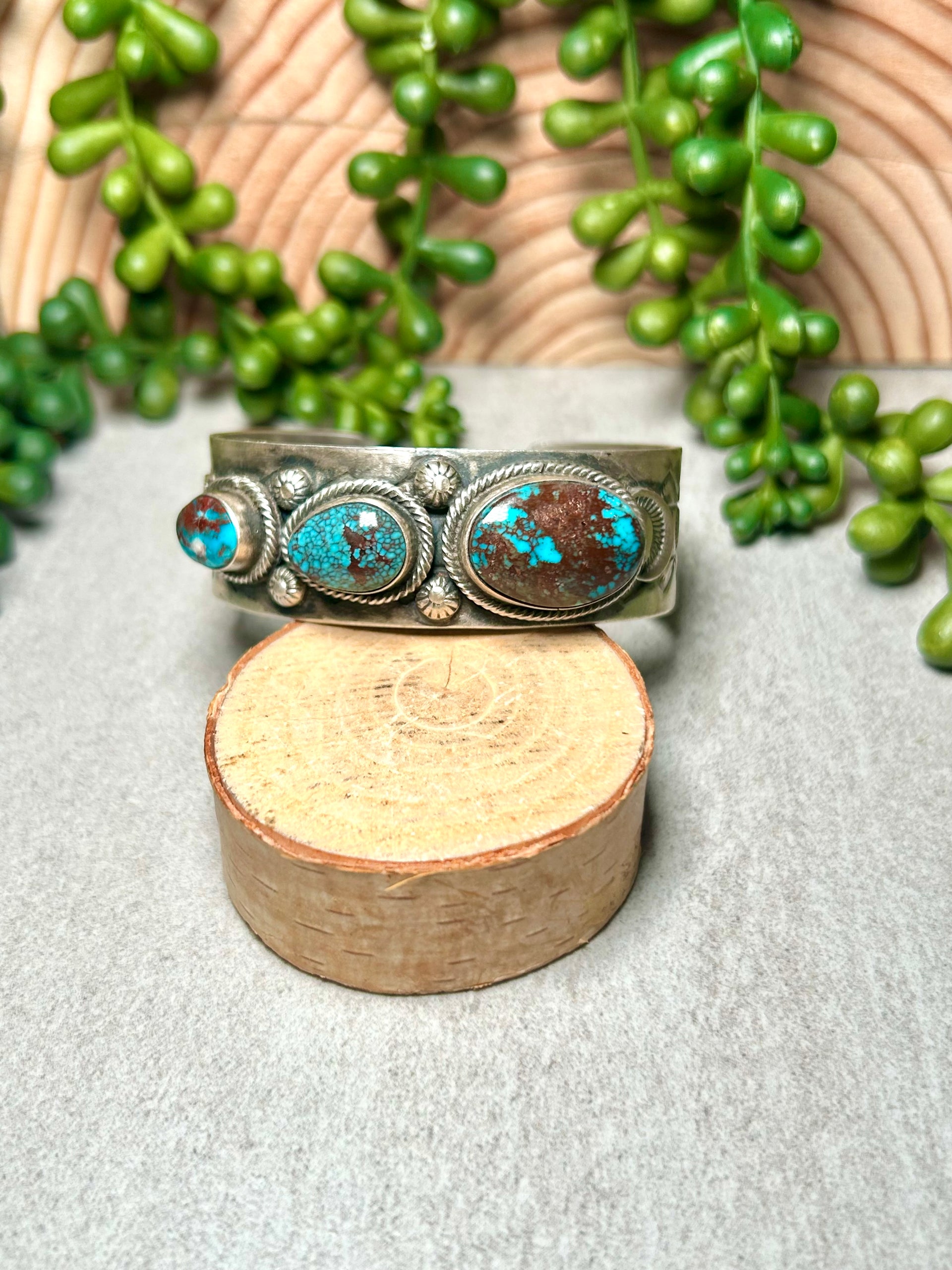 Navajo Made Egyptian Turquoise & Sterling Silver Cuff Bracelet