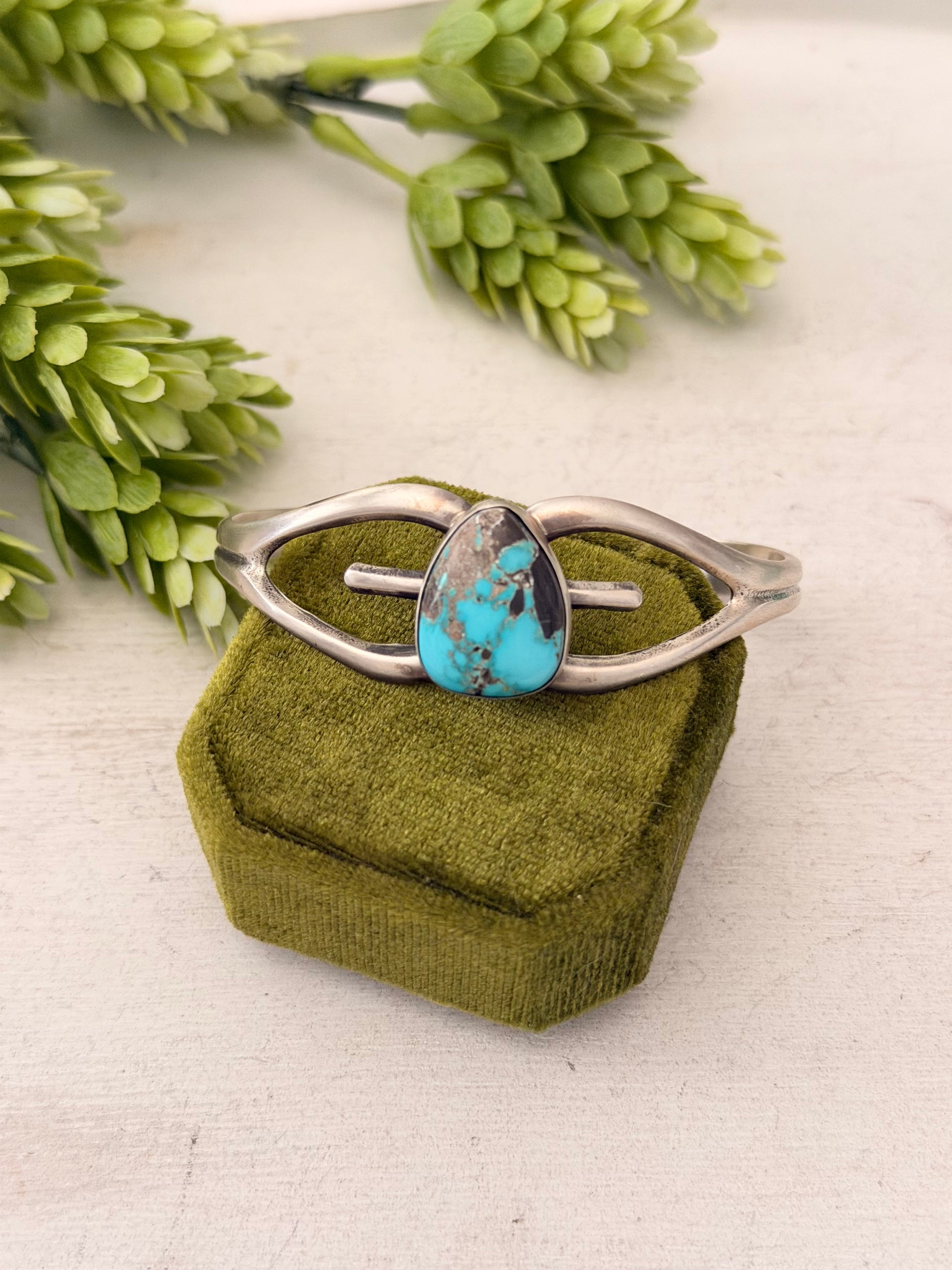 Navajo Made Carico Lake Turquoise & Sterling Silver Cuff Bracelet