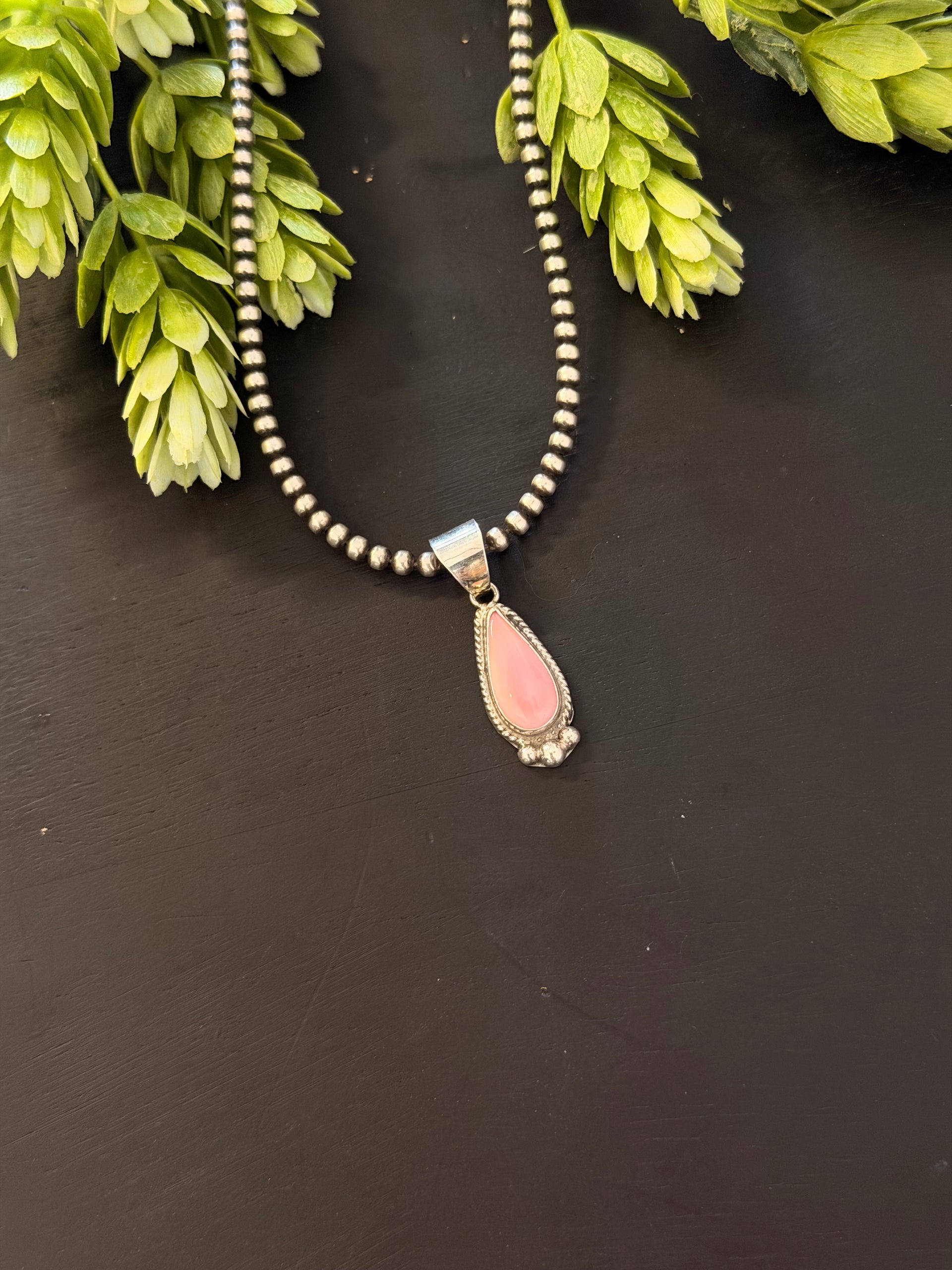 Navajo Made Pink Conch & Sterling Silver Pendant