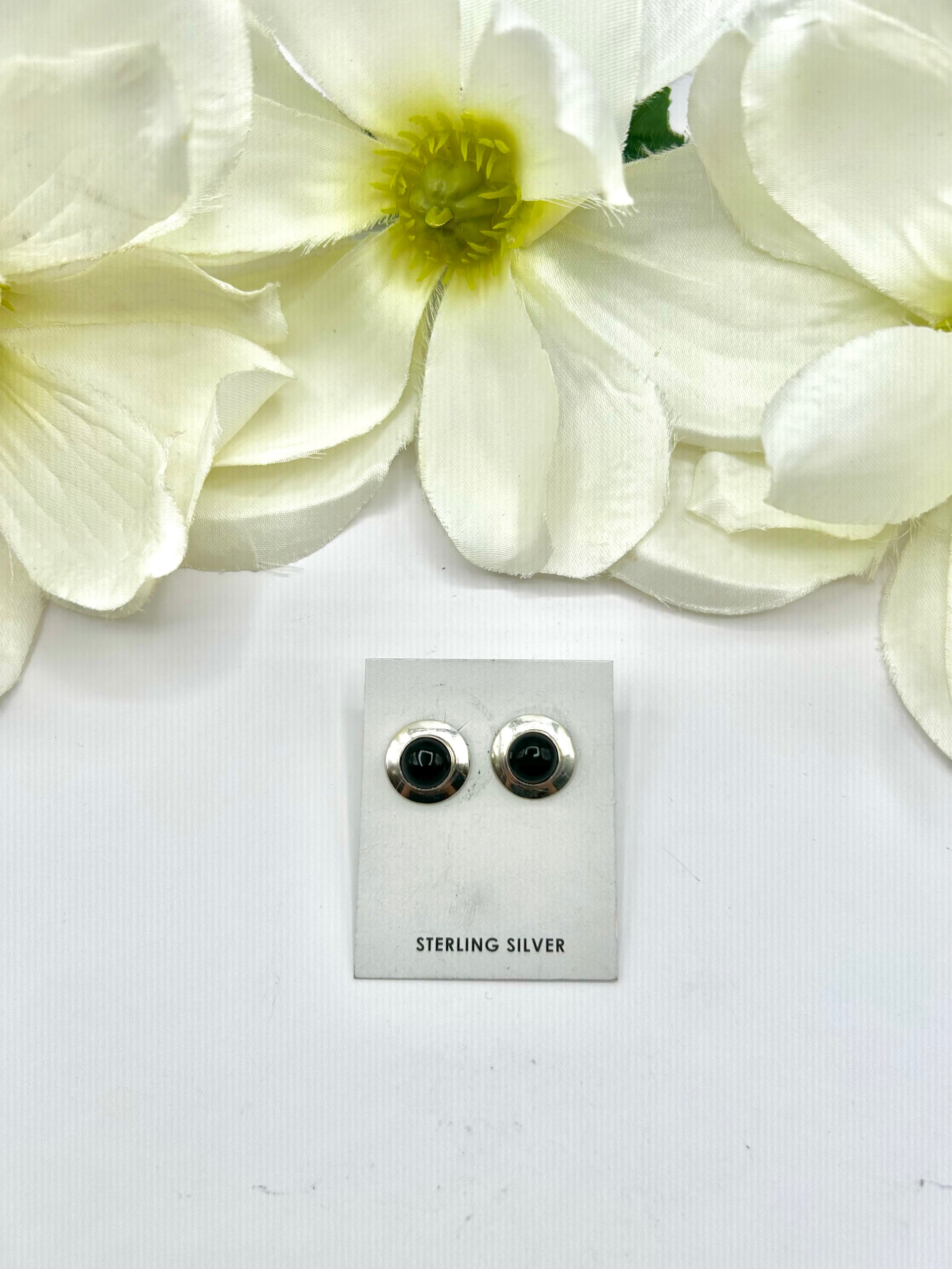 Navajo Made Onyx & Sterling Silver Post  Earrings