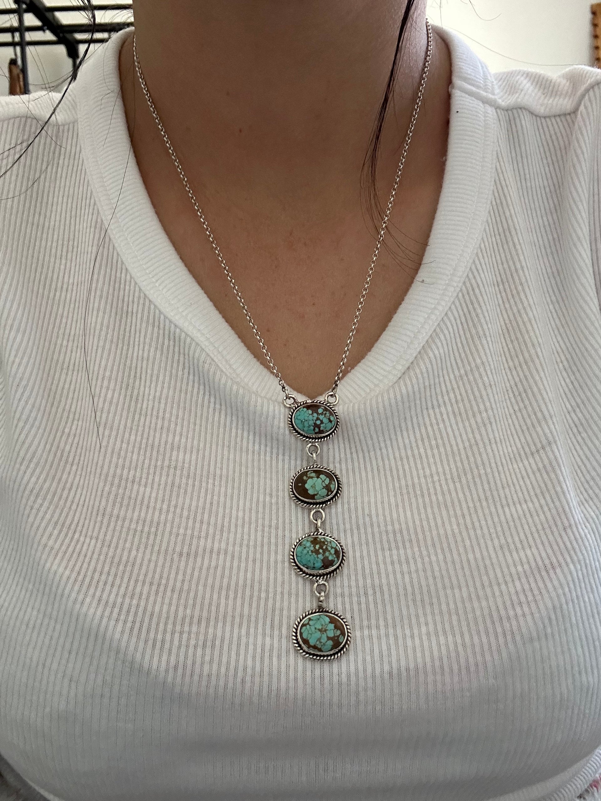 Southwest Handmade Number 8 Turquoise & Sterling Silver Lariat Necklace
