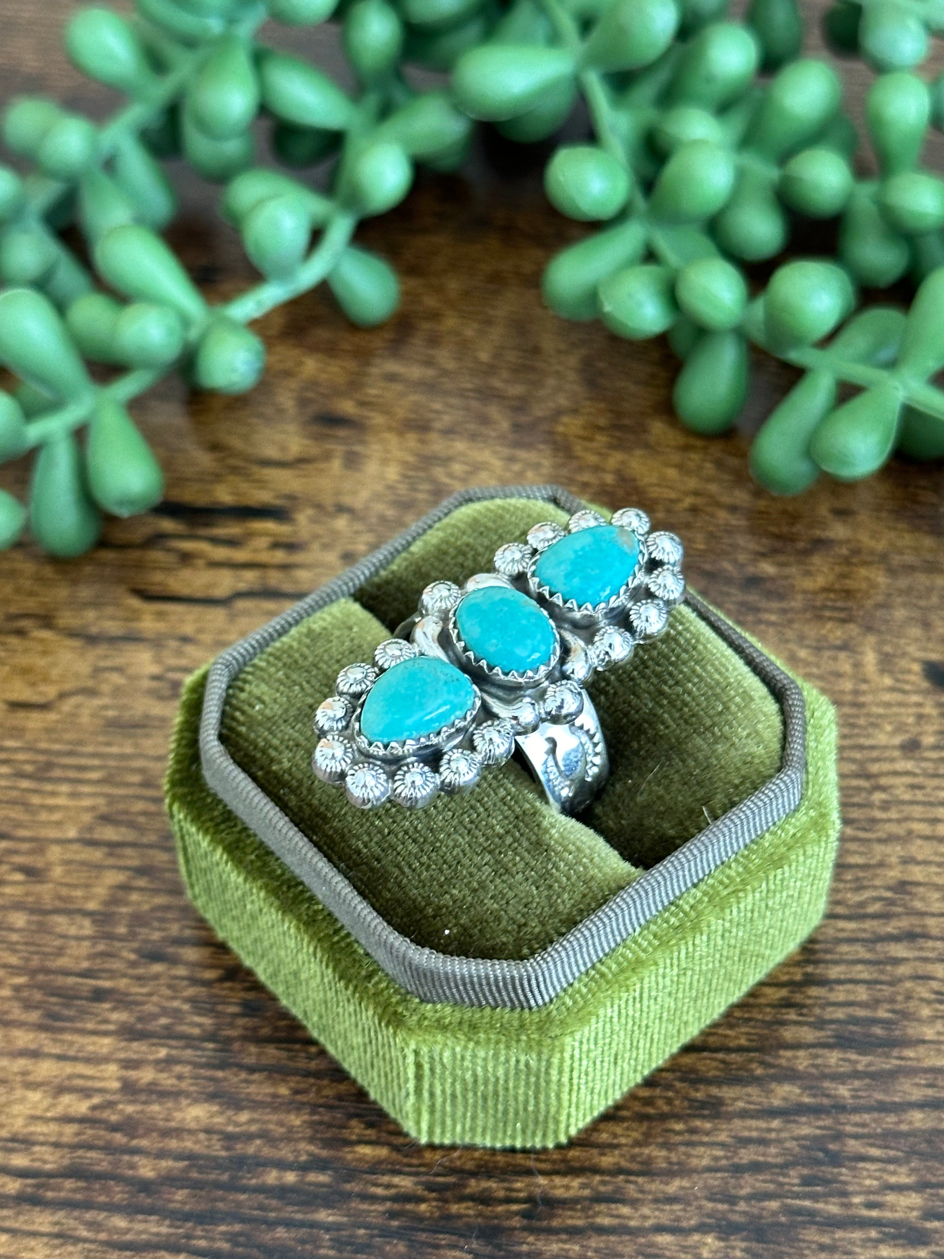 Southwest Handmade Kingman Turquoise & Sterling Silver Adjustable Ring