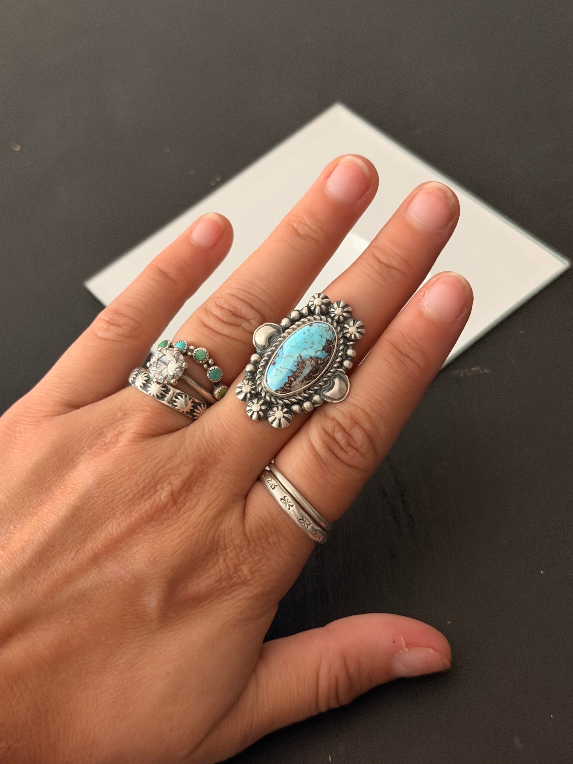 Jeff James Golden Hills Turquoise & Sterling Silver Ring Size 8.5