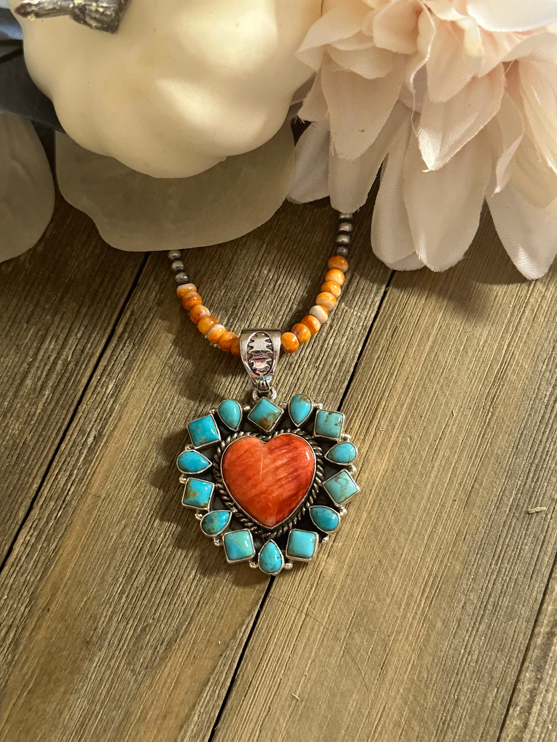 Southwest Handmade Multi Stone & Sterling Silver Heart Pendant