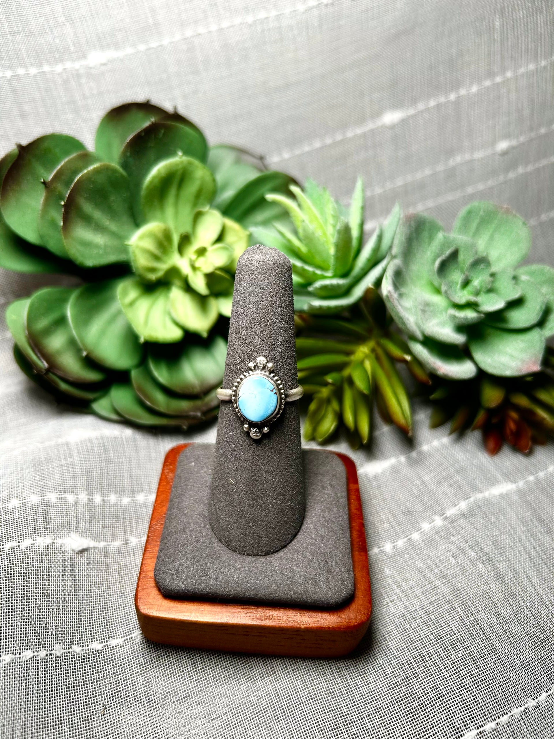 Navajo Made Golden Hill Turquoise & Sterling Silver Ring Size 7