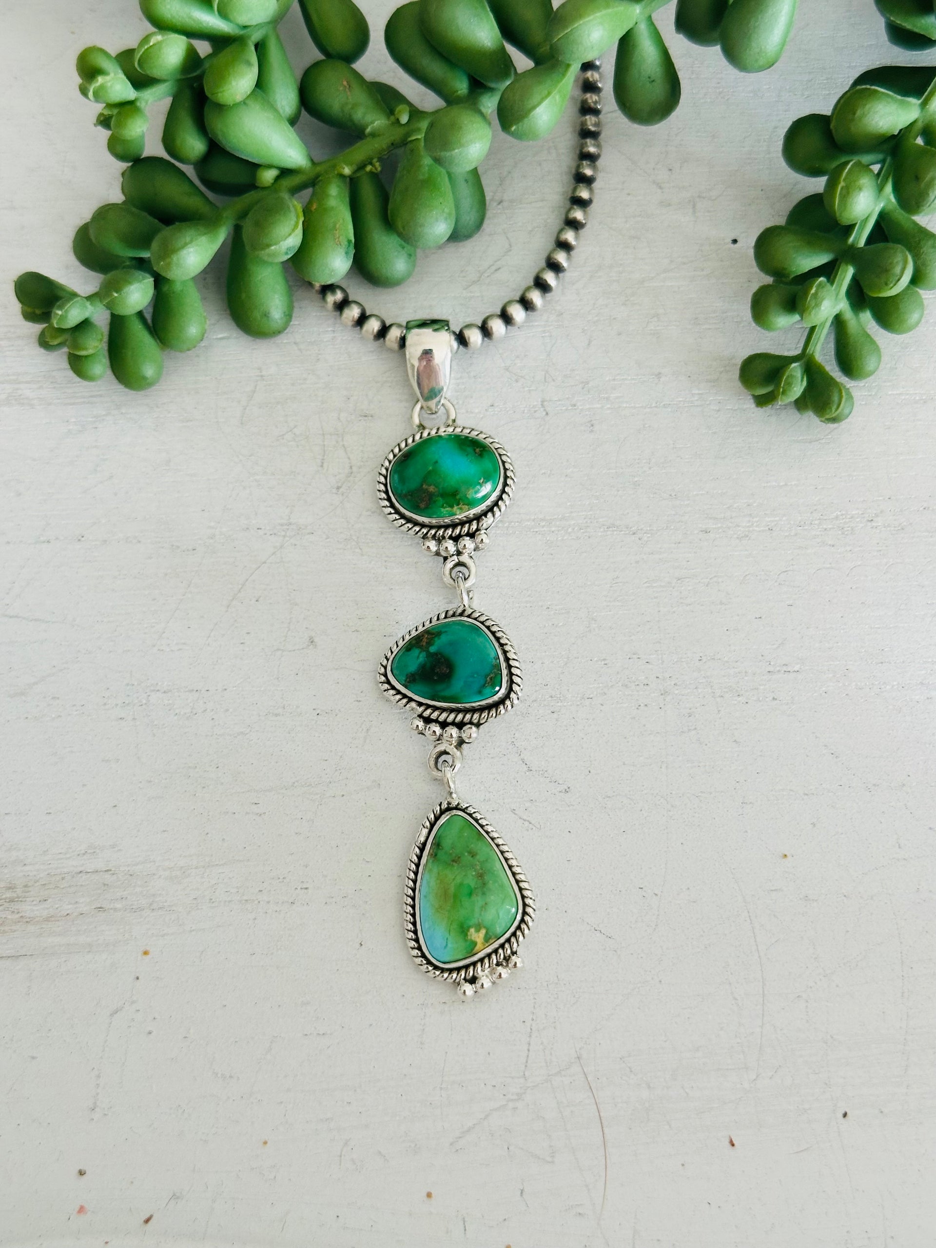 Southwest Handmade Sonoran Gold Turquoise & Sterling Silver Pendant