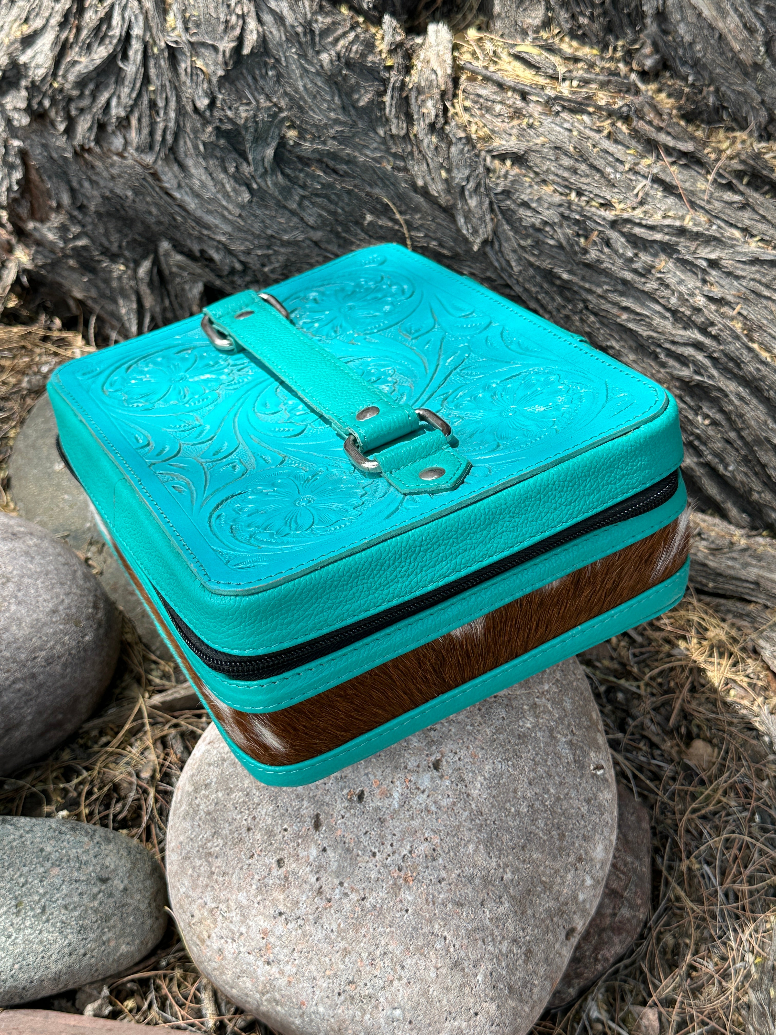 Genuine Tooled Leather & Cowhide Jewelry Box