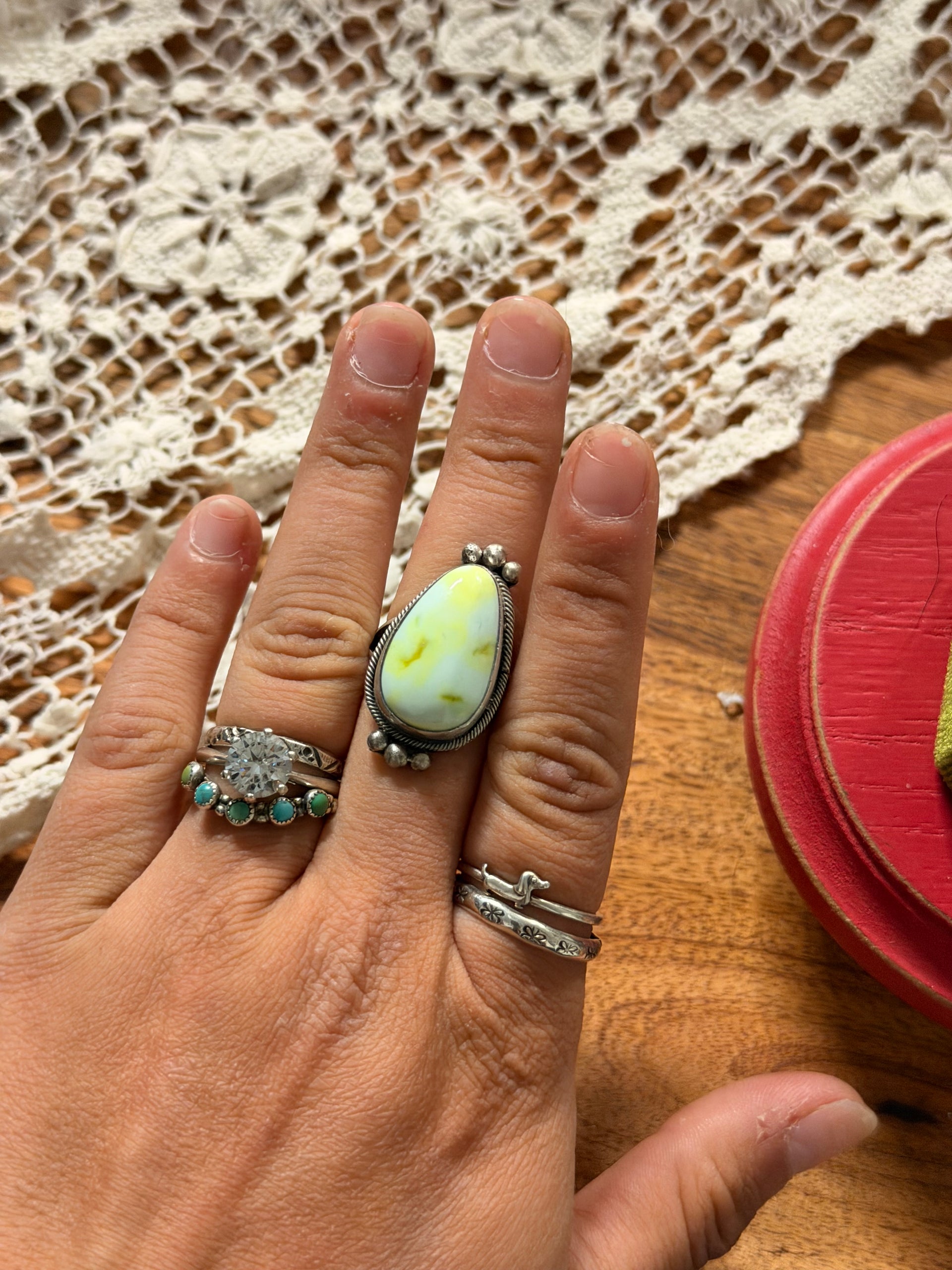 Scott Skeets Palomino Variscite & Sterling Silver Ring Size 8.25