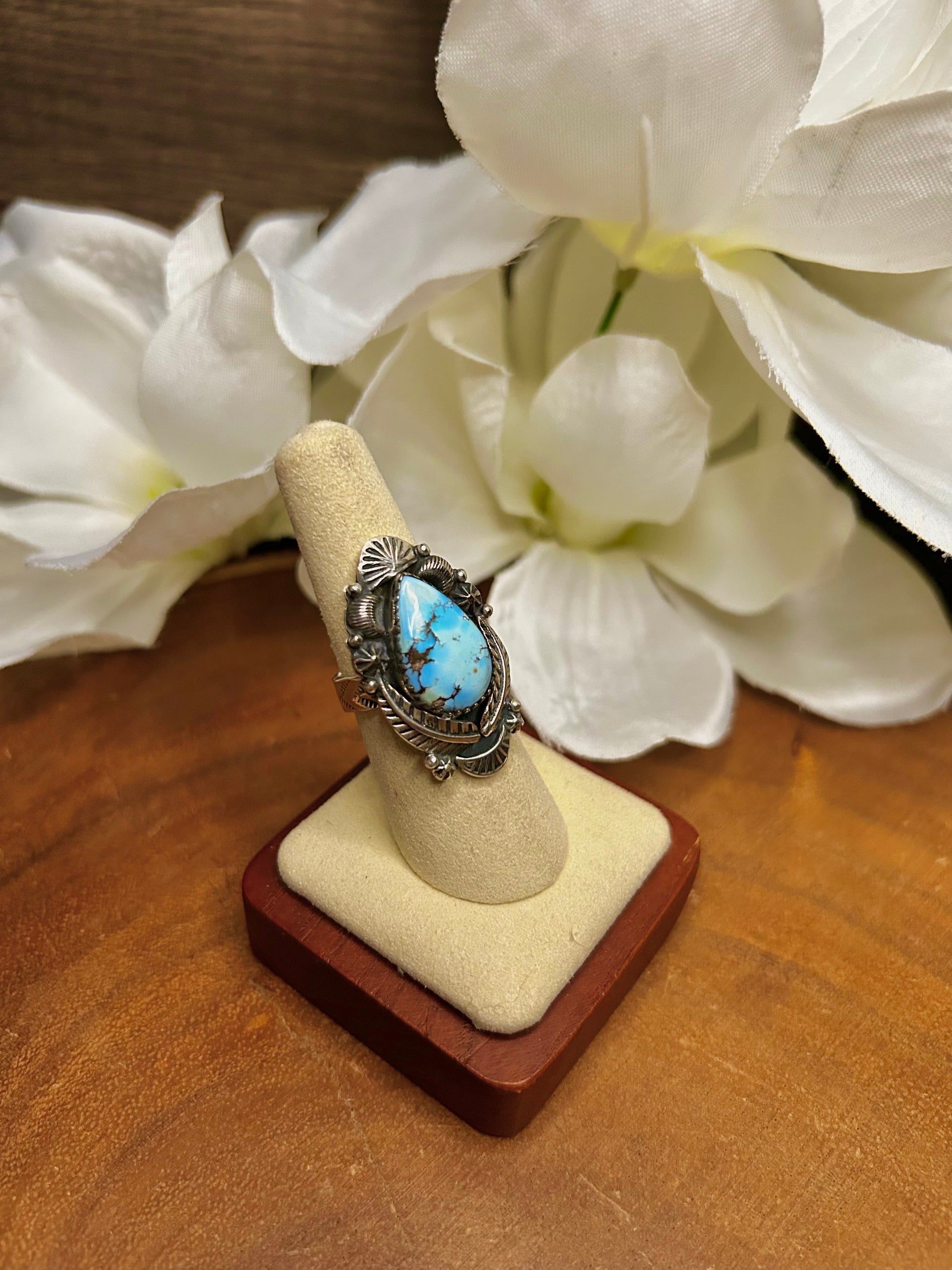 Southwest Made Golden Hill’s Turquoise & Sterling Sliver Cluster Adjustable Ring