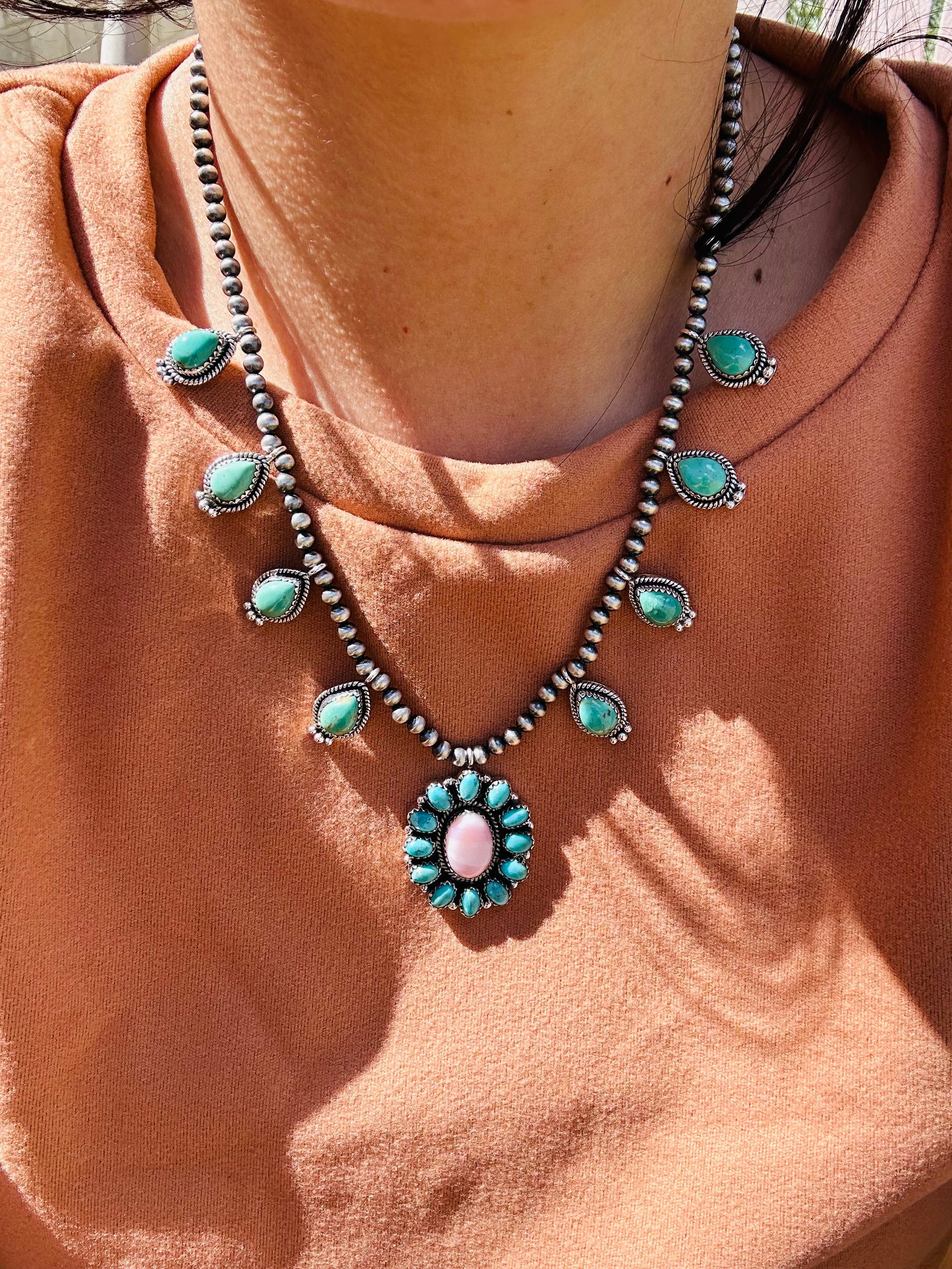 Southwest Handmade Multi Stone & Sterling Silver Cluster Necklace