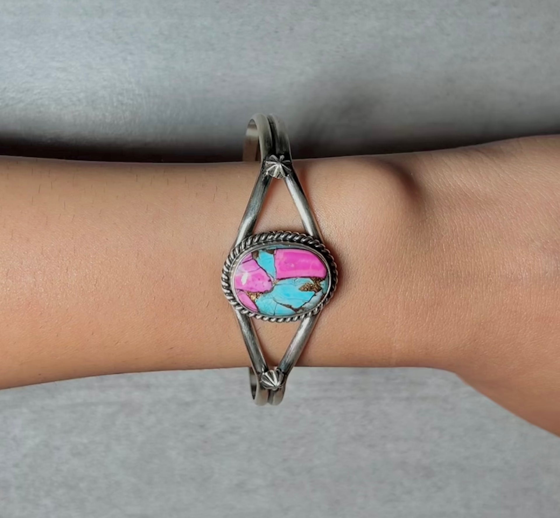 Donovan Skeets Cotton Candy Dahlia & Sterling Silver Cuff Bracelet