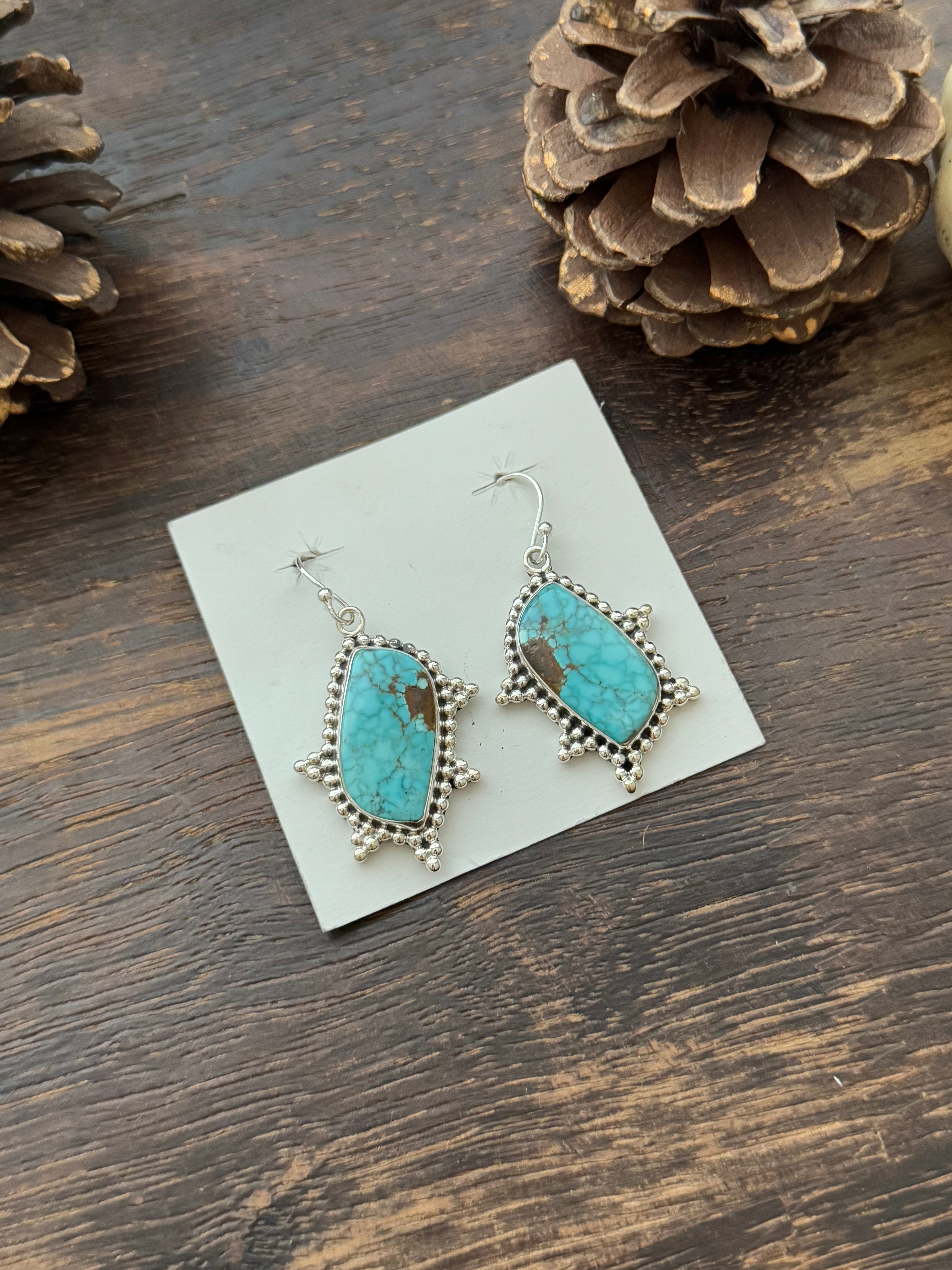 Southwest Handmade #8 Turquoise & Sterling Silver Dangle Earrings