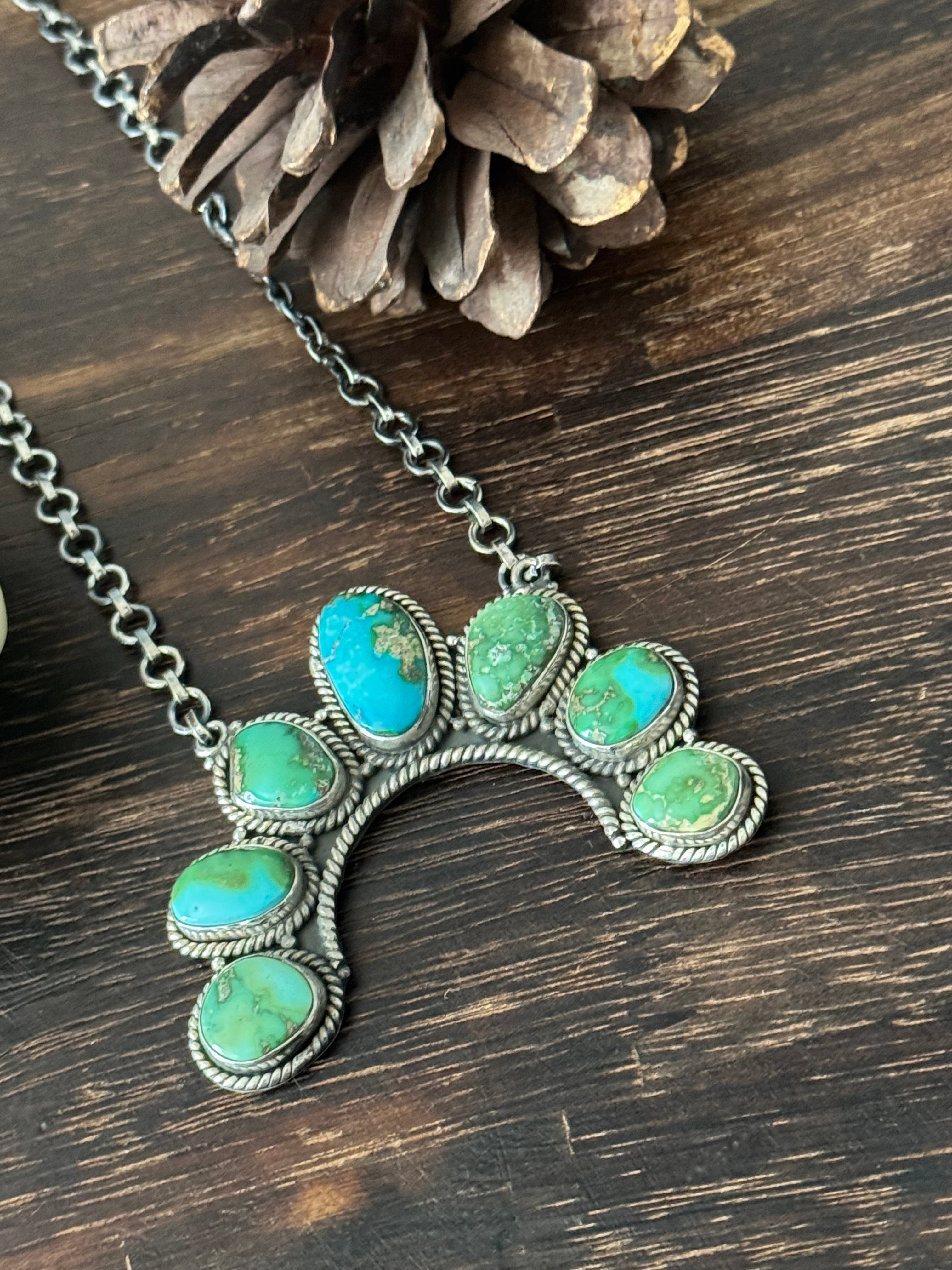 Southwest Sonoran Mountain Turquoise & Sterling Silver Cluster Necklace