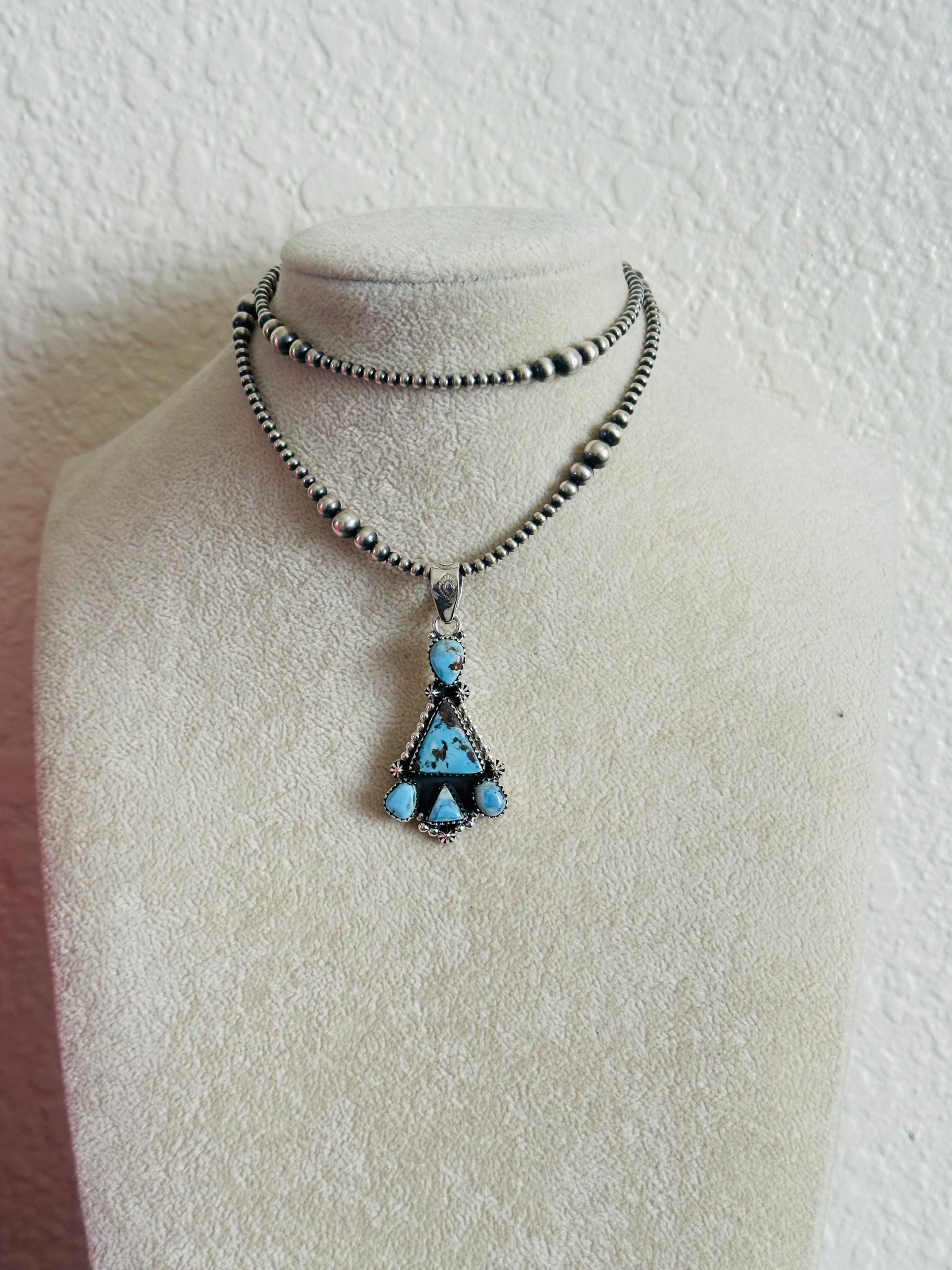 Southwest Handmade Golden Hills Turquoise & Sterling Silver Cluster Pendant