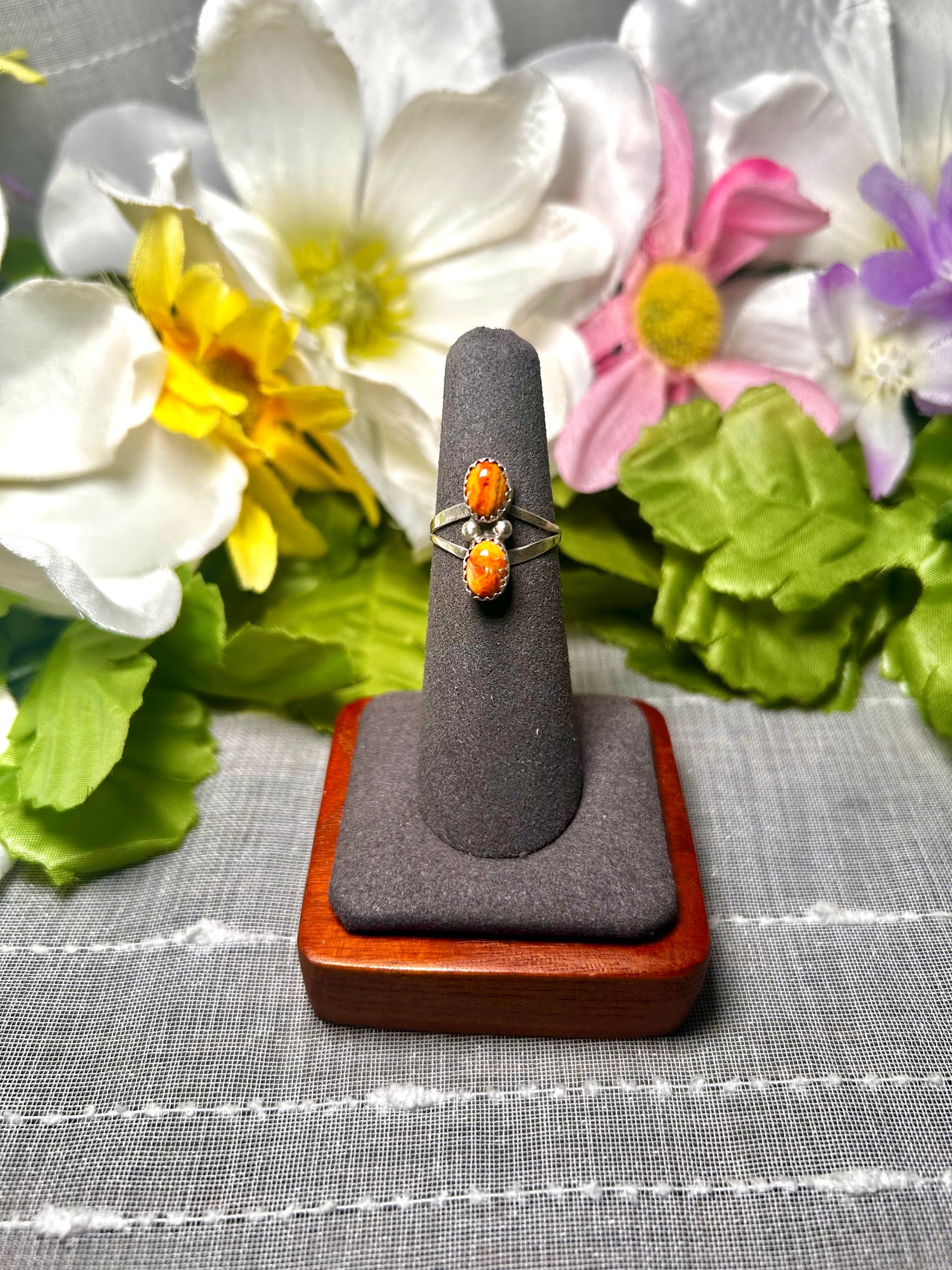 Navajo Made Spiny Oyster & Sterling Silver Ring Size 5.5