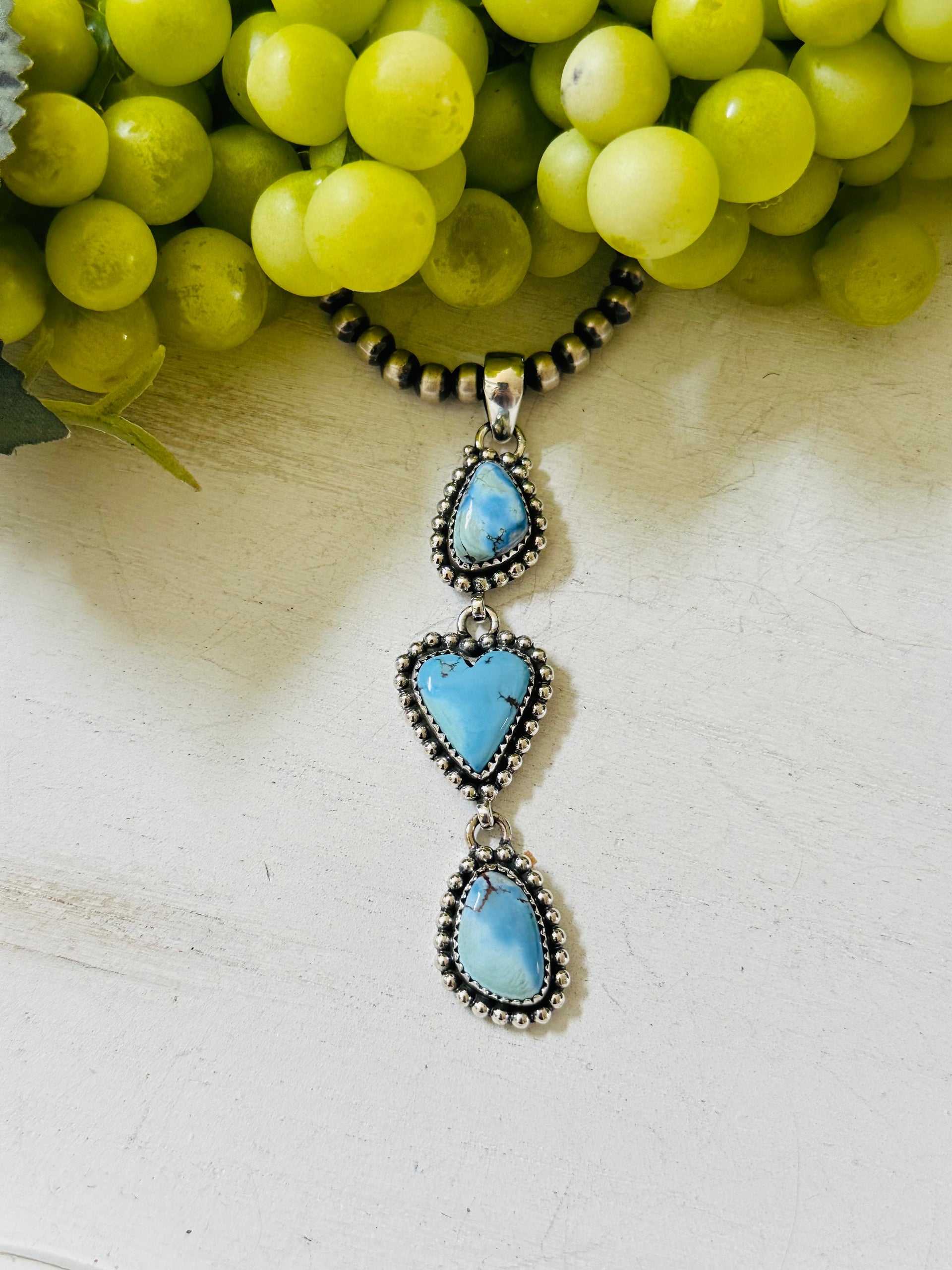 Southwest Handmade Golden Hills Turquoise & Sterling Silver Cluster Pendant