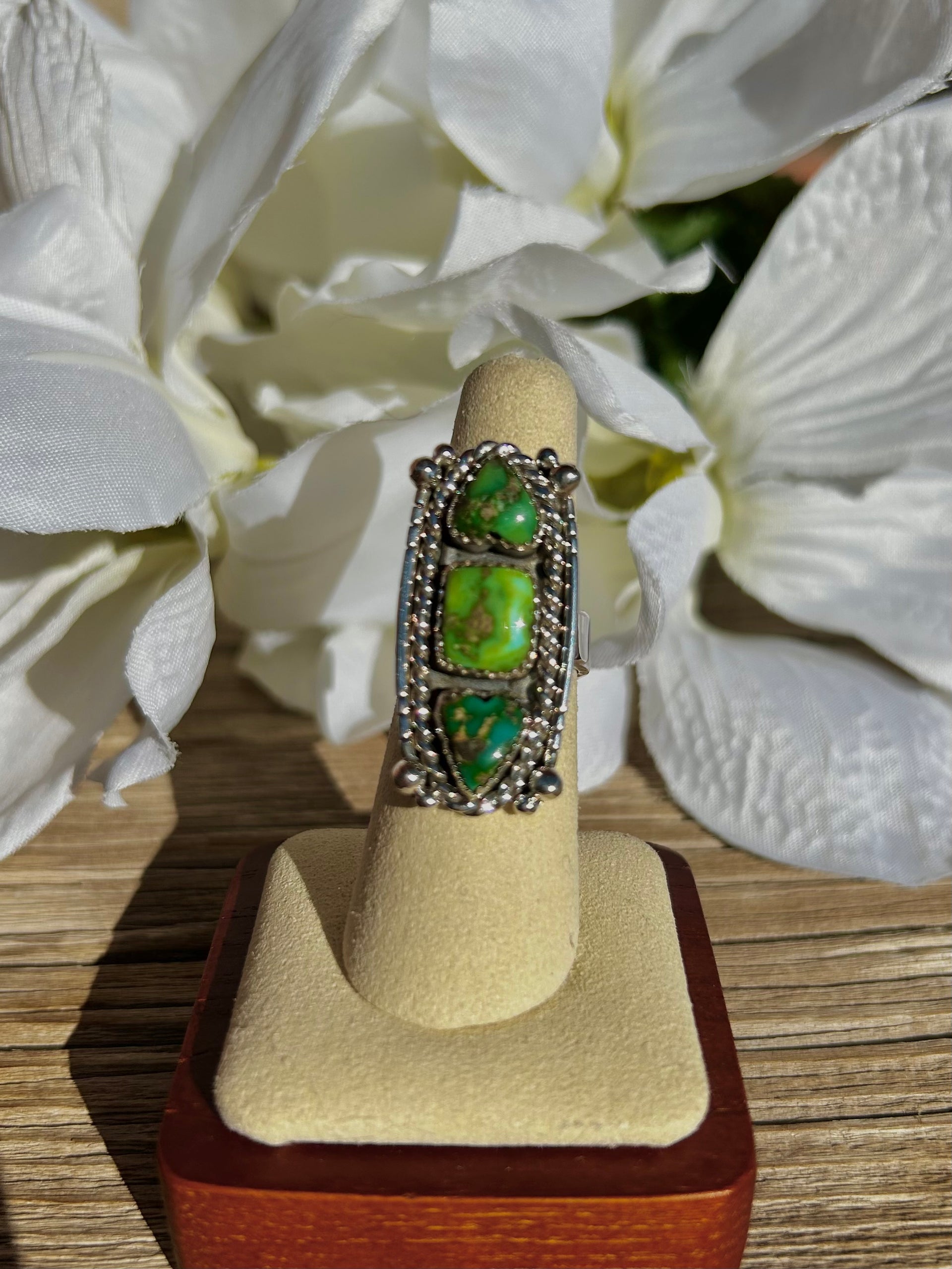 Southwest Sonoran Mountain Turquoise & Sterling Silver Ring Size 6.75