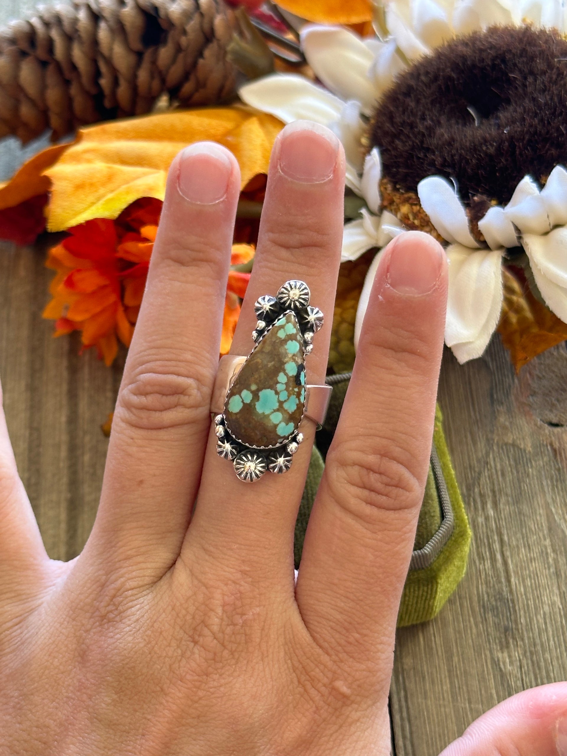 Southwest Handmade #8 Turquoise & Sterling Silver Adjustable Ring