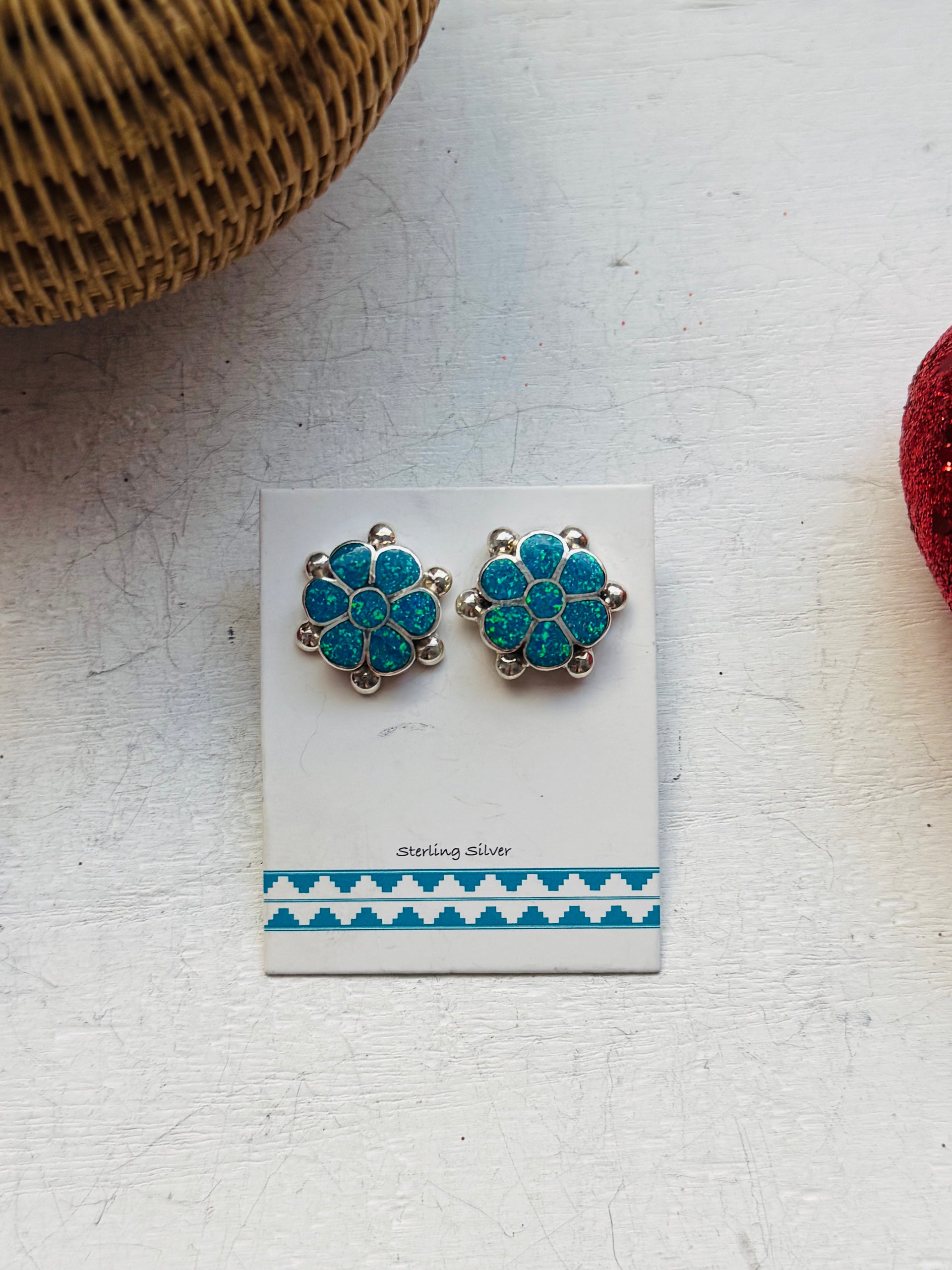 Navajo Made Opal (Man Made) & Sterling Silver Post Earrings