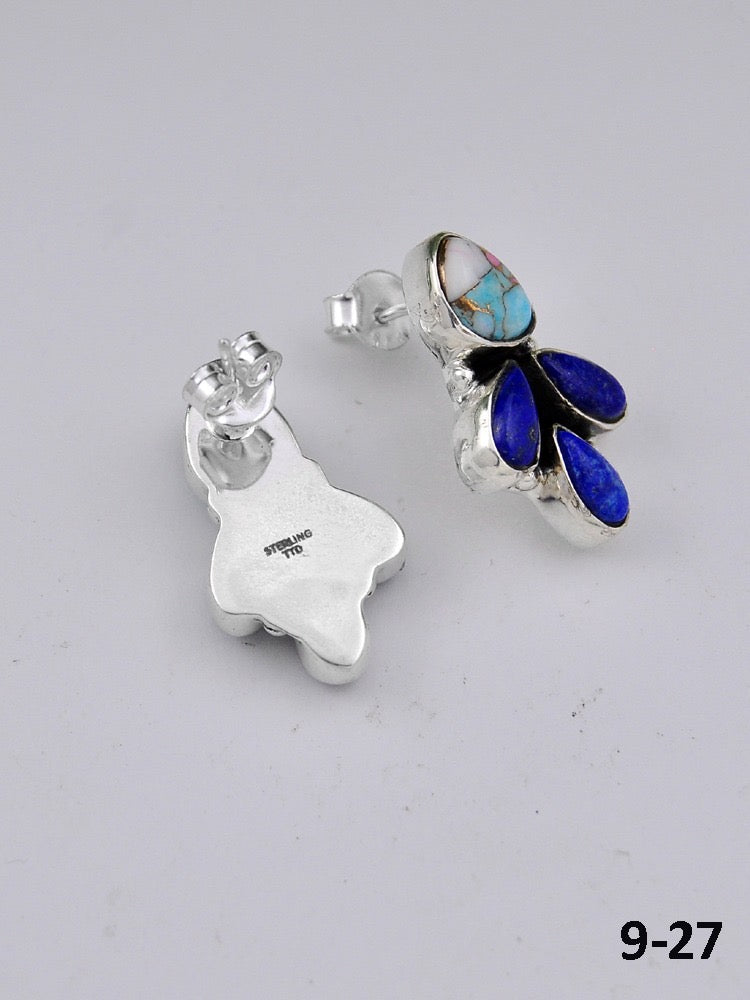 Southwest Made Multi Stones & Sterling Silver Post Earrings