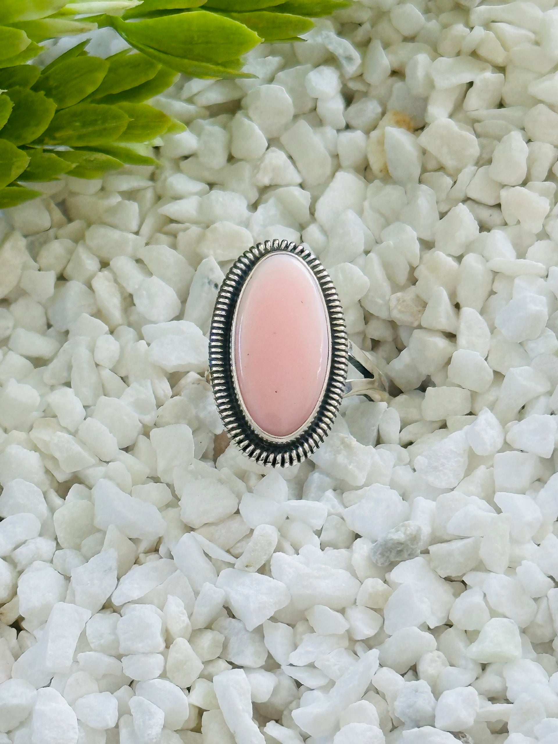 Navajo Made Pink Conch & Sterling Silver Adjustable Ring