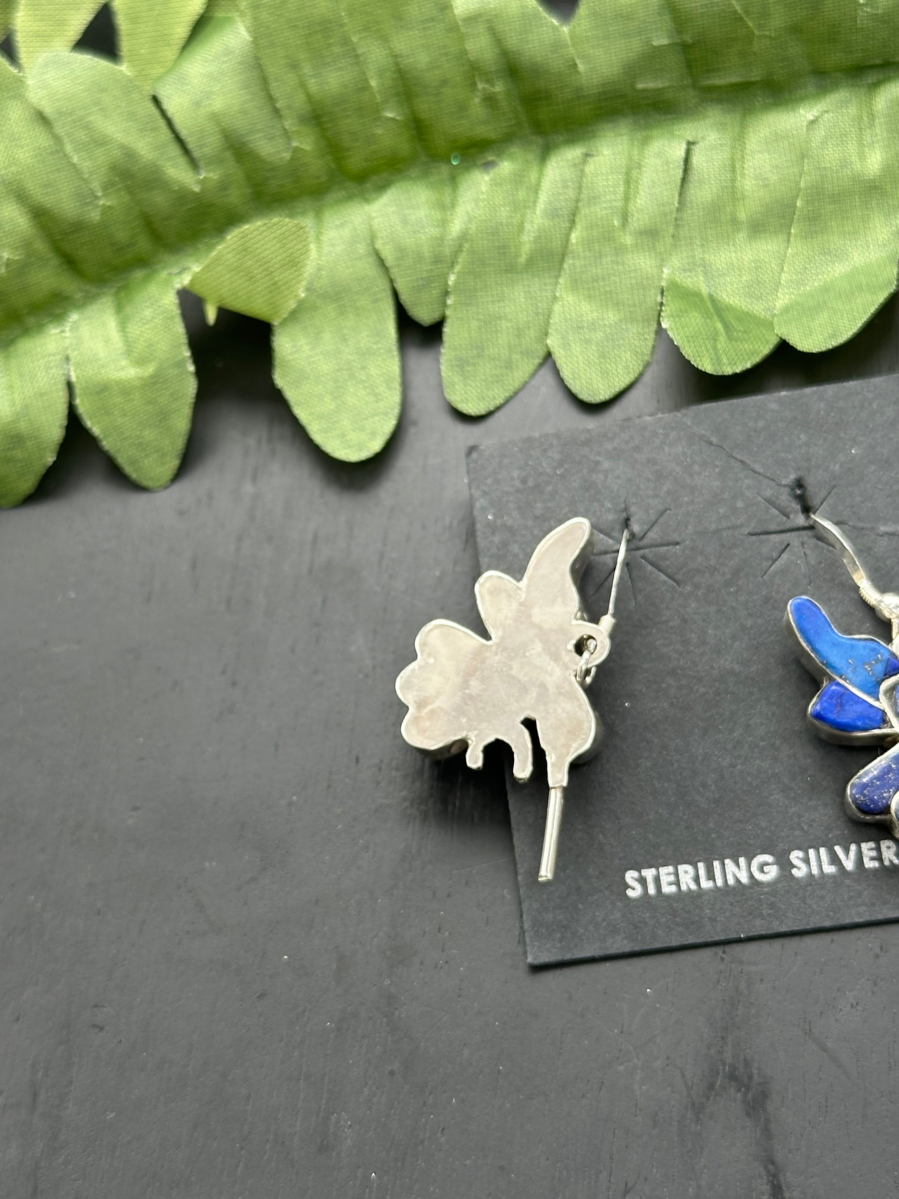 Zuni Made Lapis & Sterling Silver Hummingbird Dangle Earrings