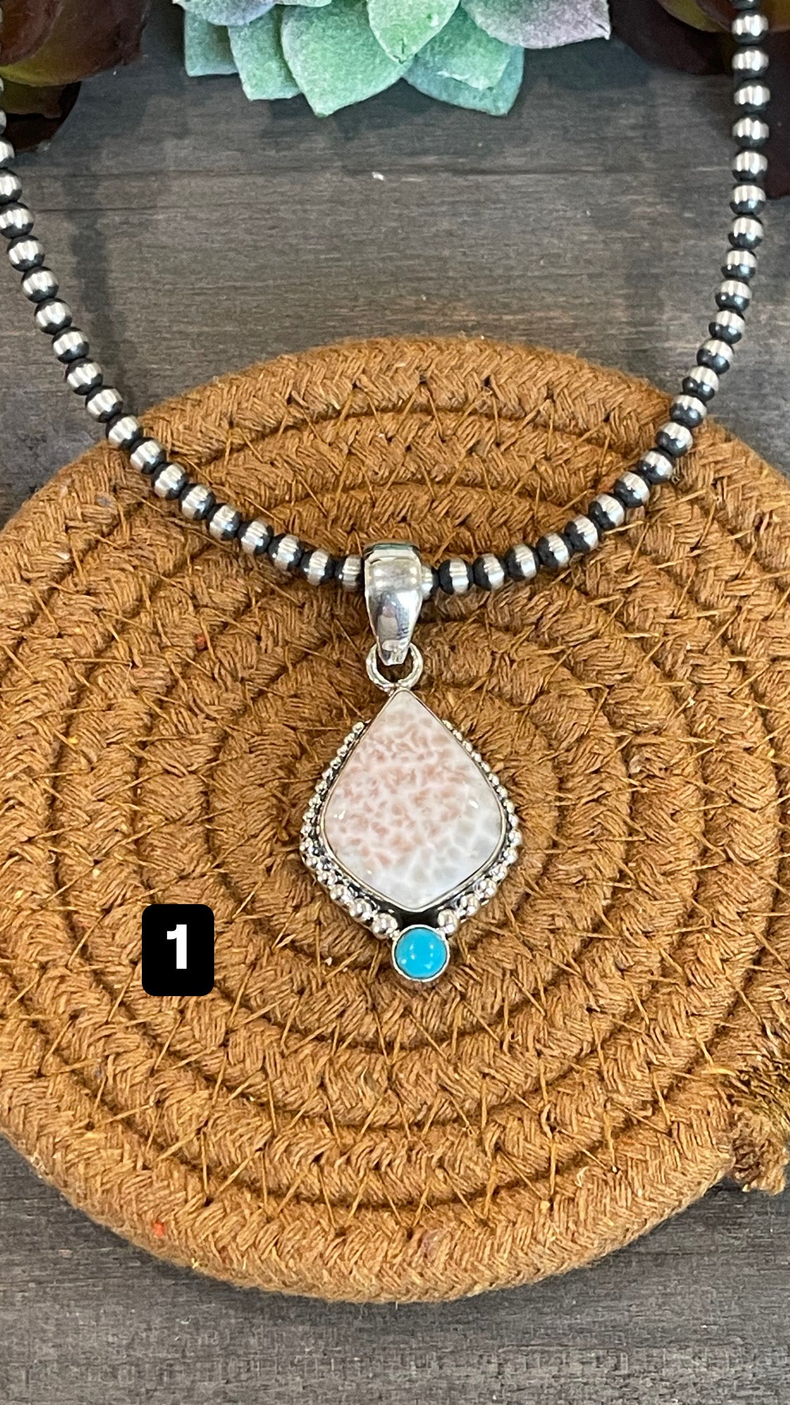 Southwest Handmade Pink Larimar And Kingman Turquoise & Sterling Silver Pendant