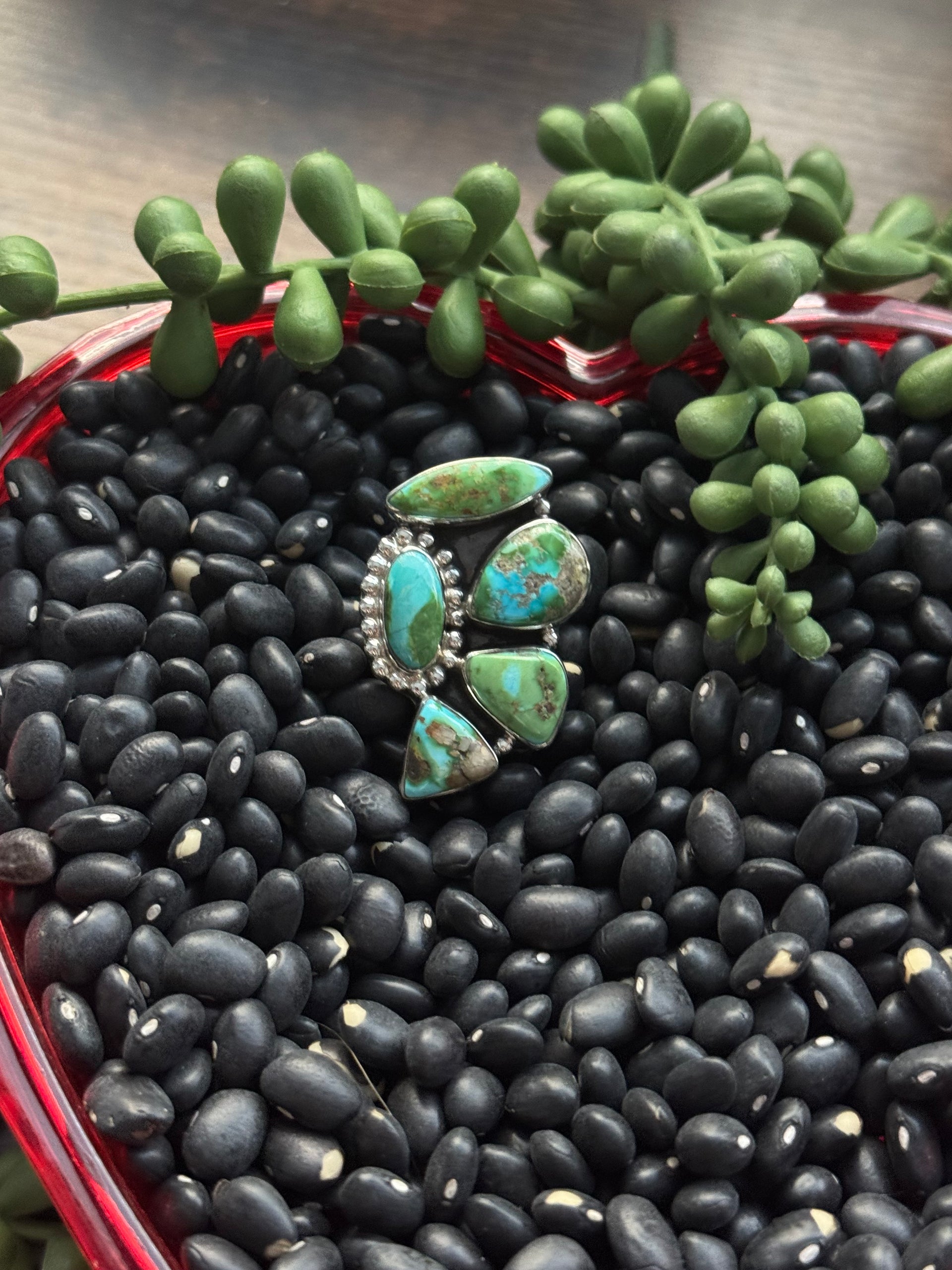 Southwest Handmade Sonoran Mountain Turquoise & Sterling Silver Adjustable Cluster Ring
