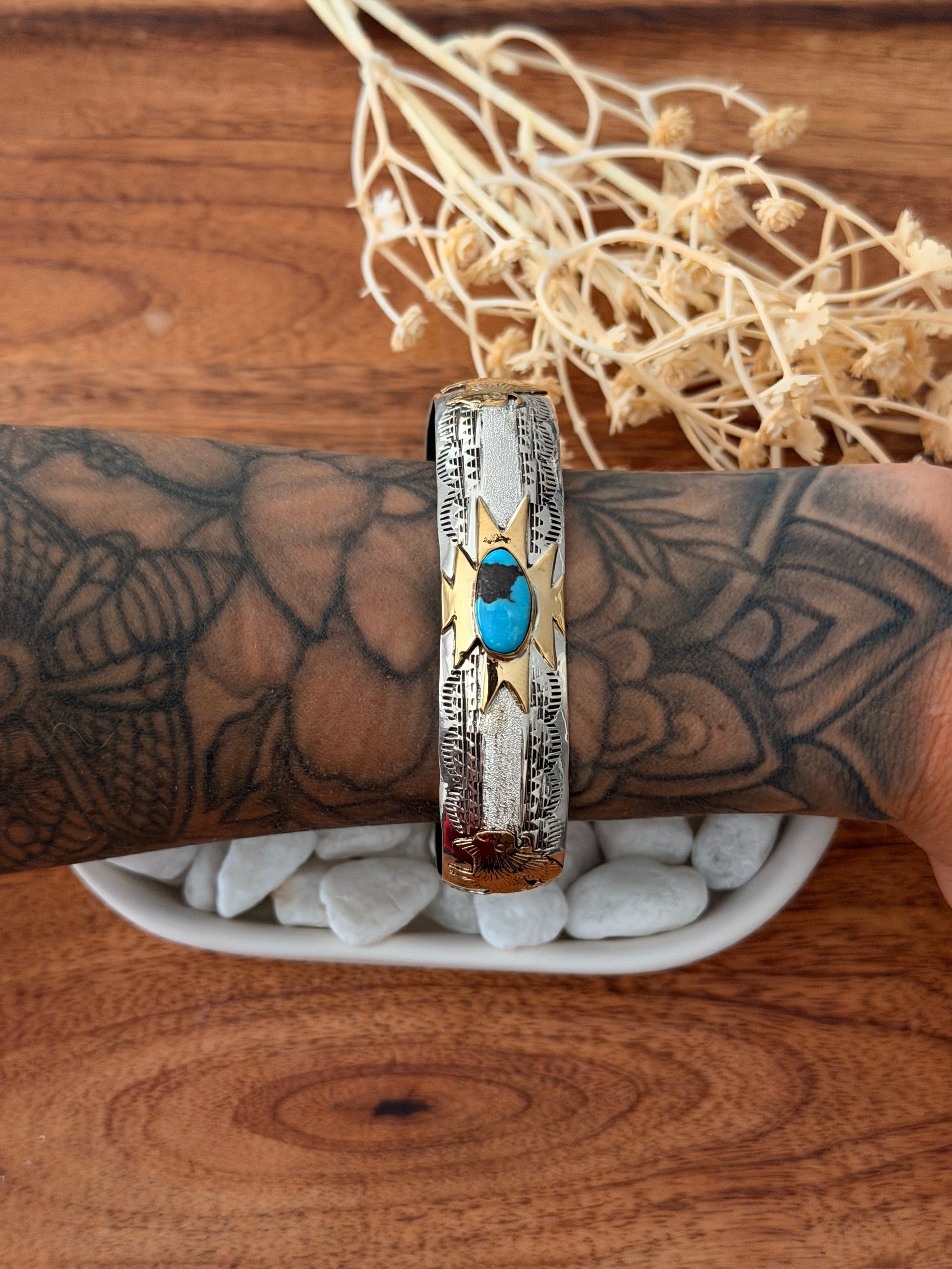 Navajo Made Kingman Turquoise & Sterling Silver Cuff Bracelet