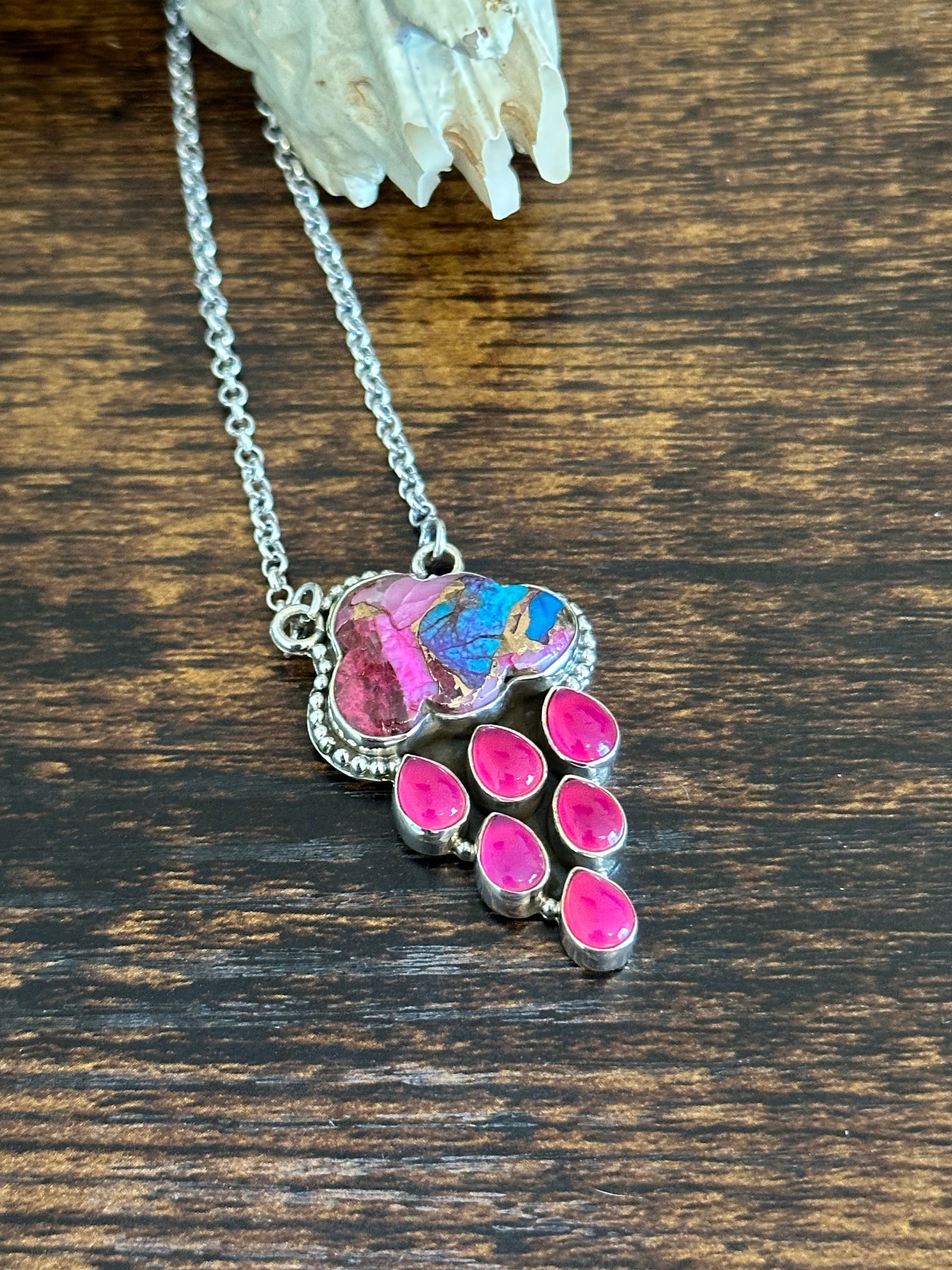 Southwest Handmade Multi Stone & Sterling Silver Rain Cloud Necklace