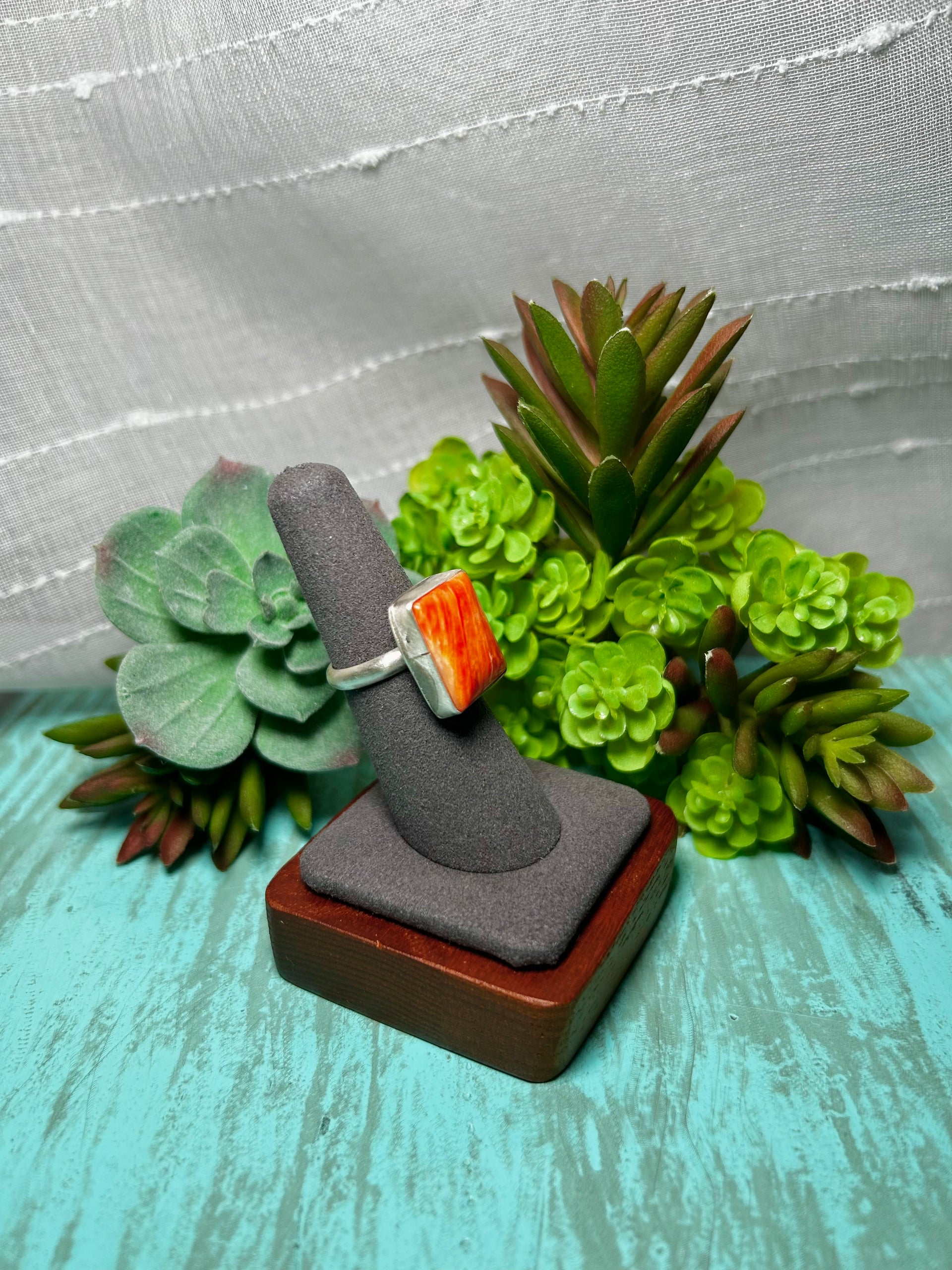 Navajo Made Spiny Oyster & Sterling Sliver Ring Size 6.25