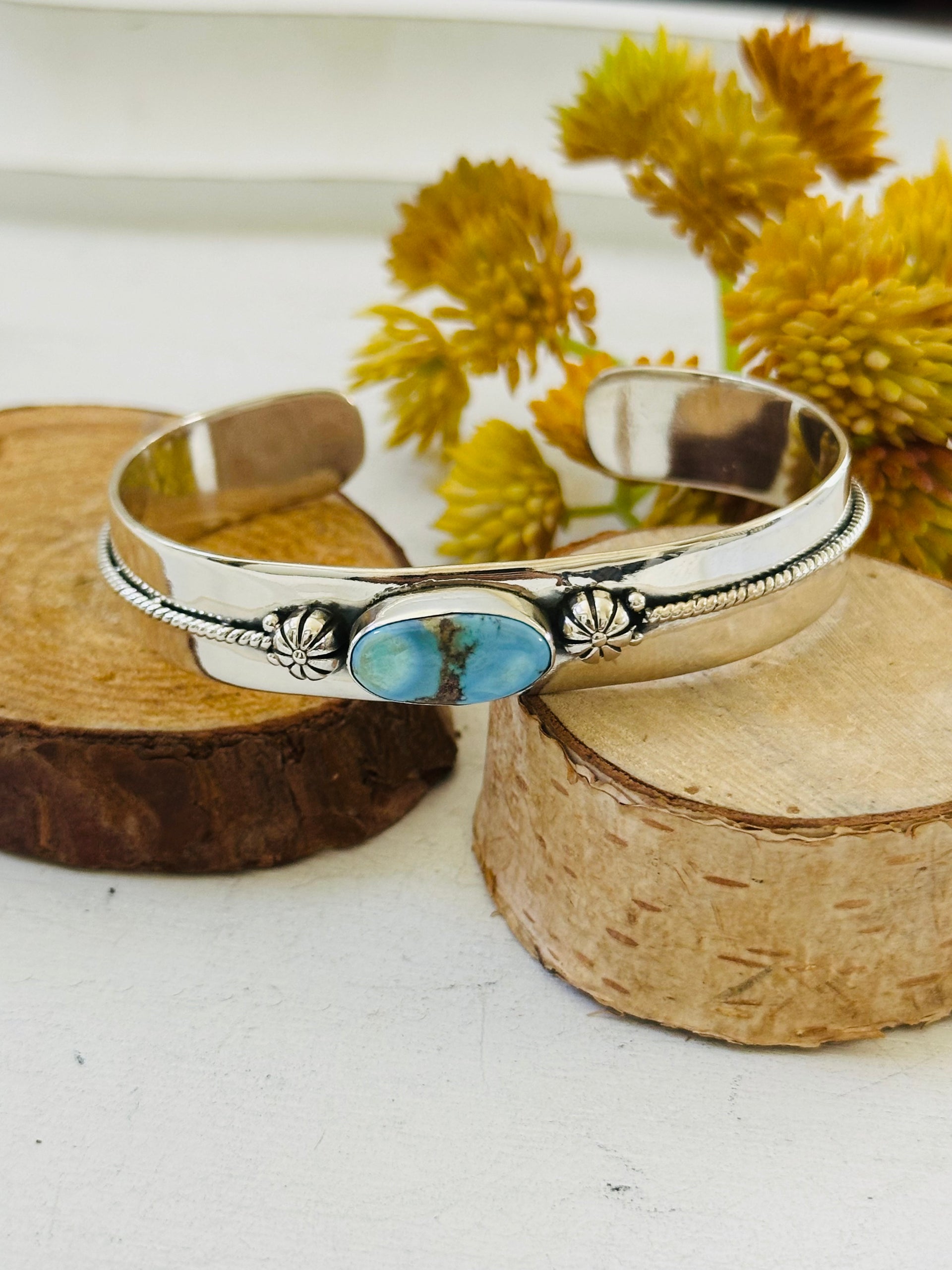 Southwest Made Golden Hills Turquoise & Sterling Silver Cuff Bracelet