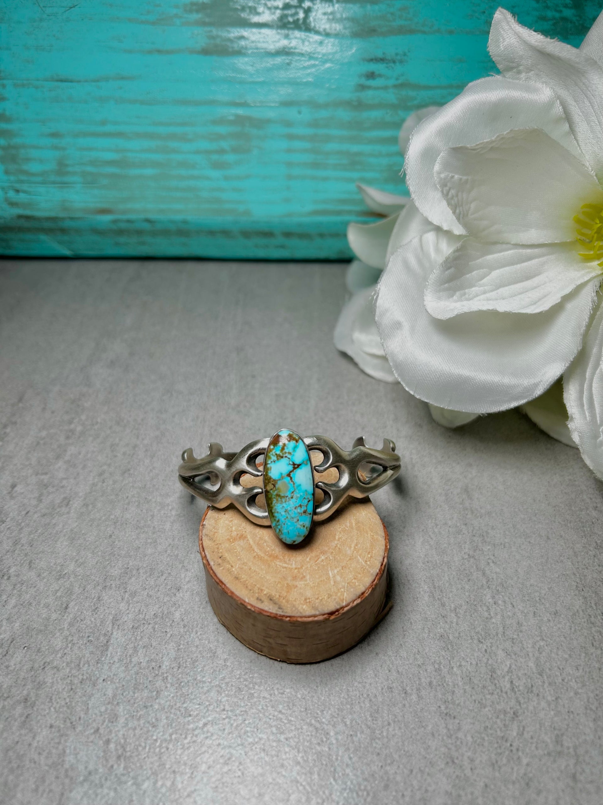 Navajo Made Birds Eye Kingman Turquoise  & Sterling Silver Cuff Bracelet