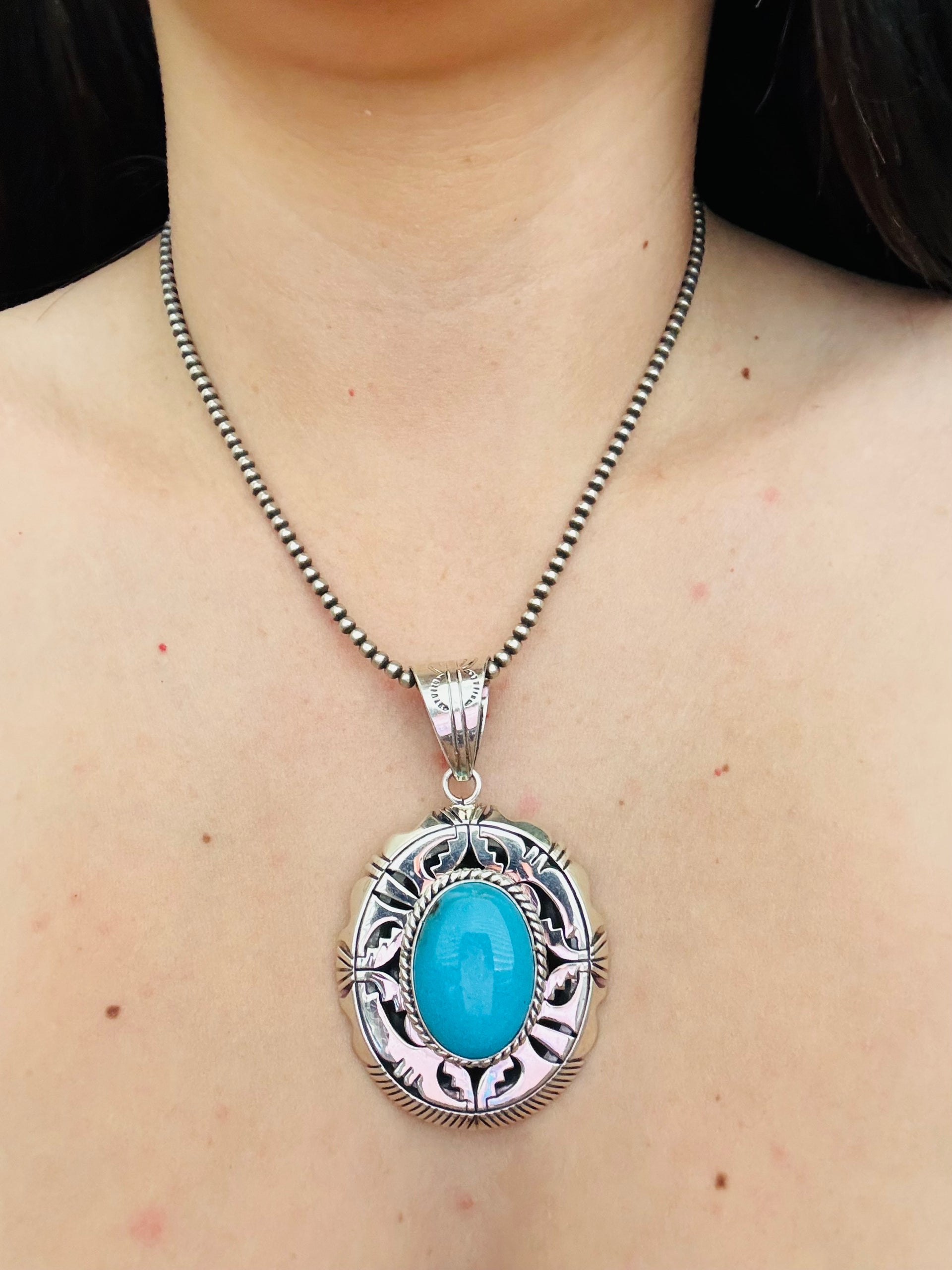 Eugene Belone Kingman Turquoise & Sterling Silver Pendant