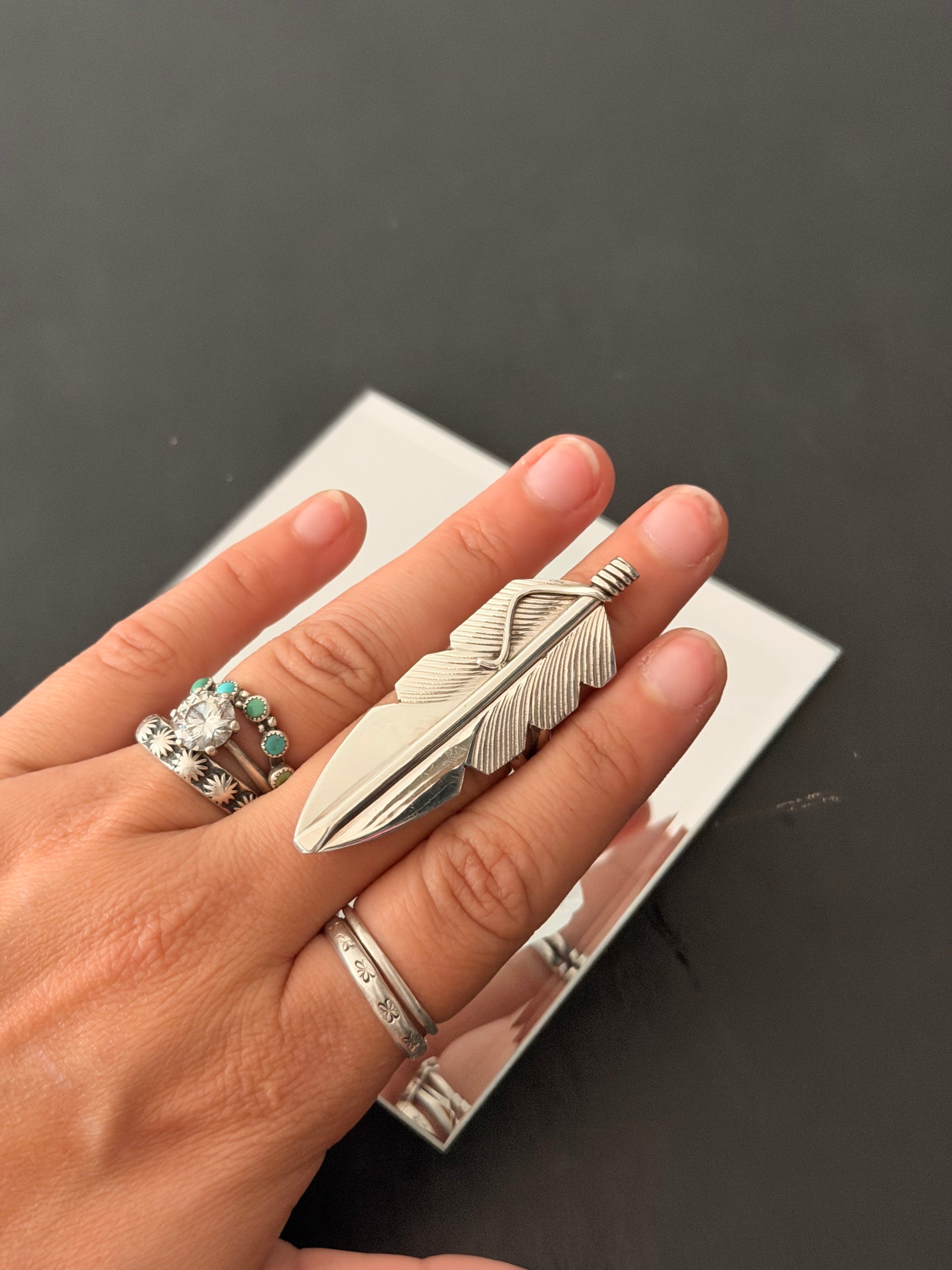 Navajo Made Sterling Silver Feather Ring