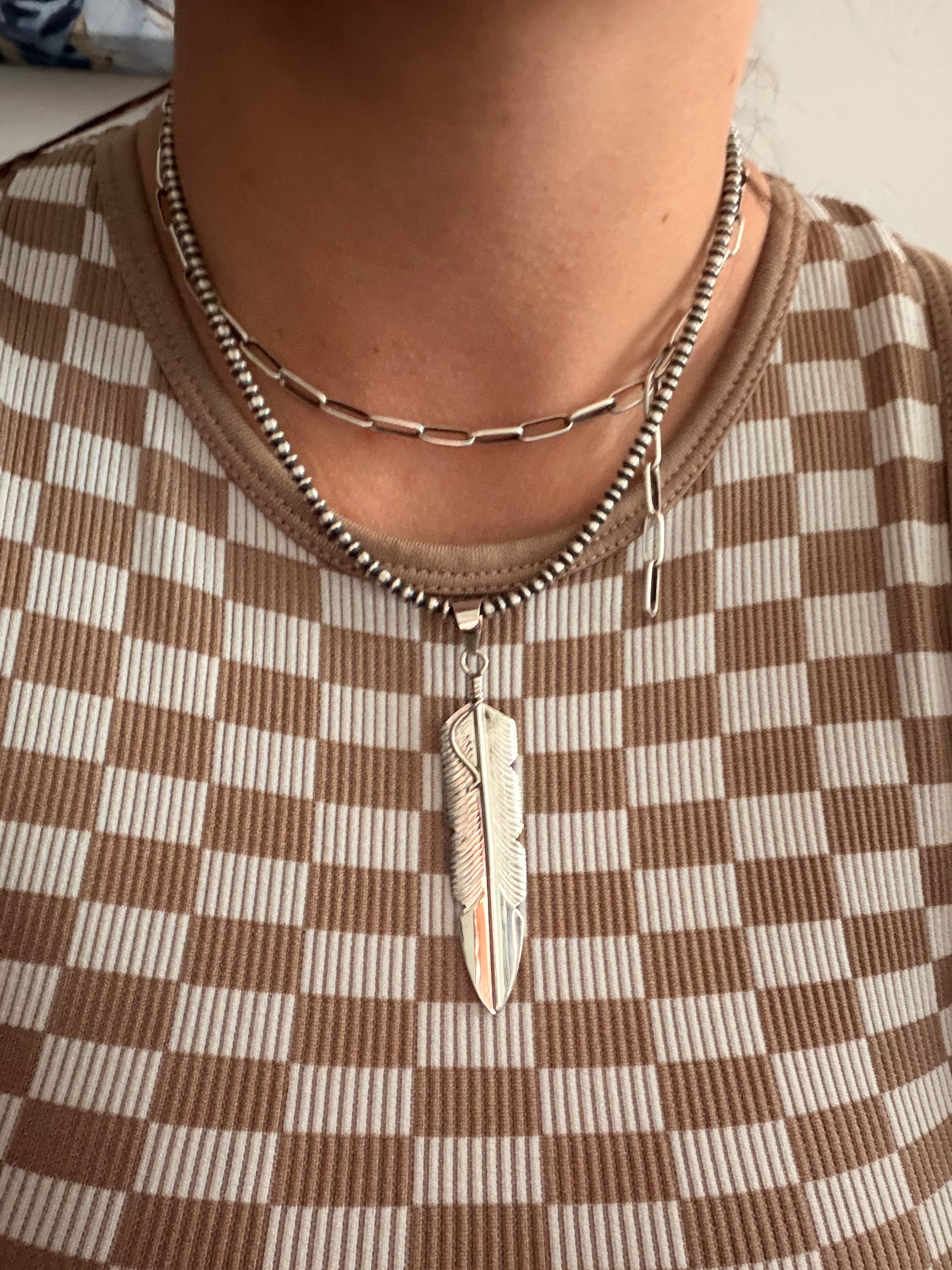 Navajo Made Sterling Silver Feather Pendant