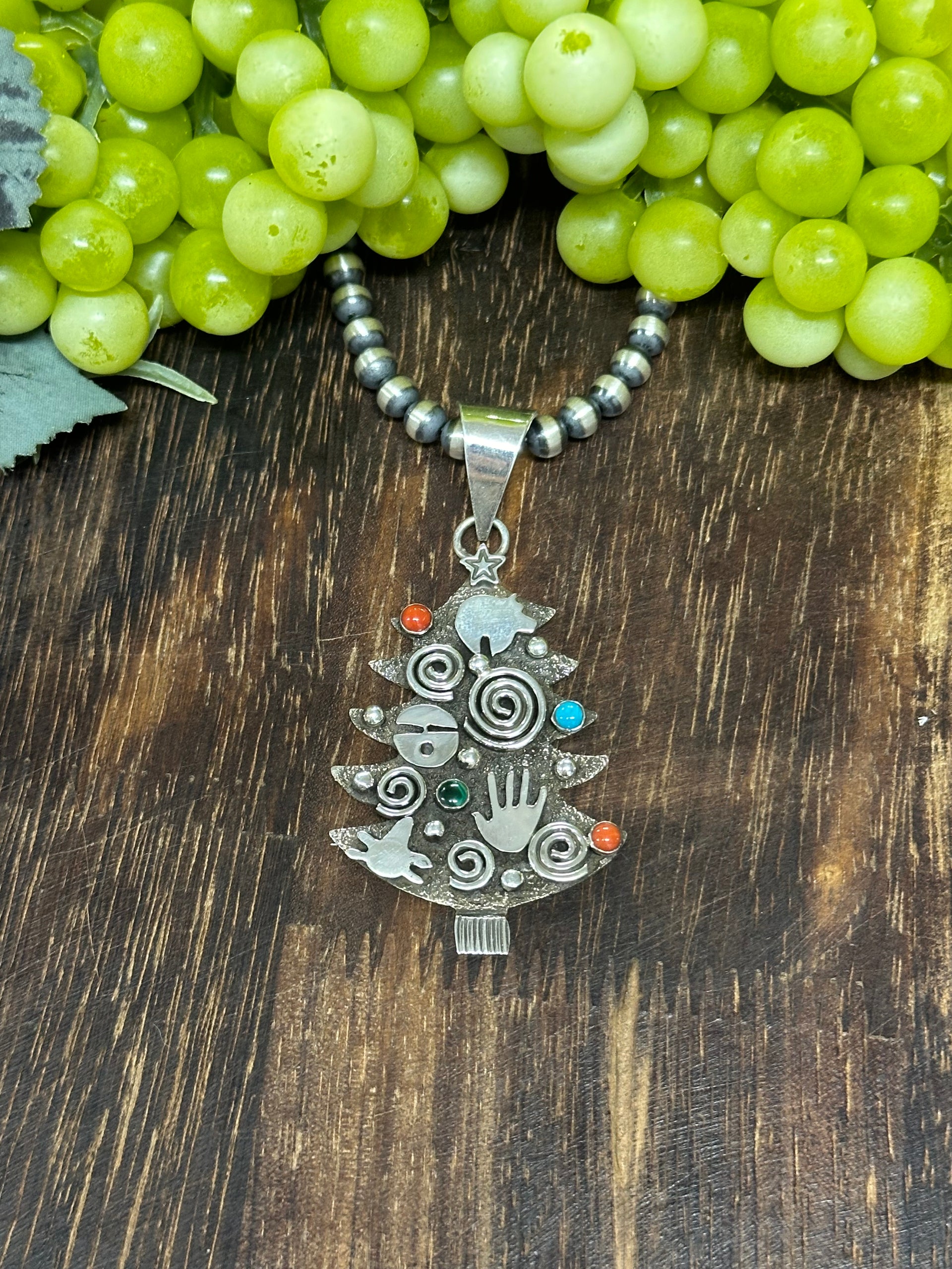 Alex Sanchez Multi Stone & Sterling Silver Christmas Tree Pendant