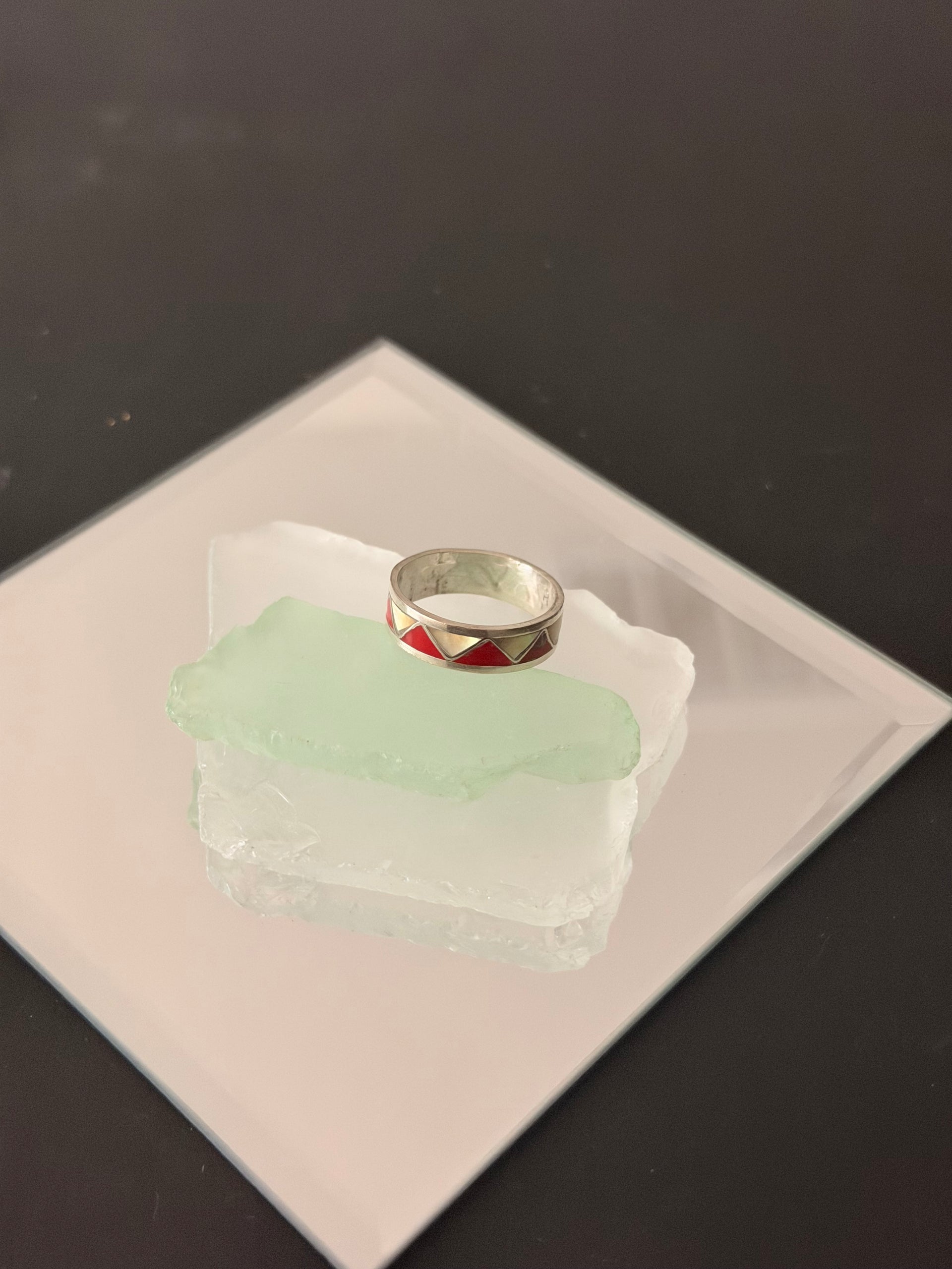 Navajo Made Multi Stone & Sterling Silver Inlay Ring