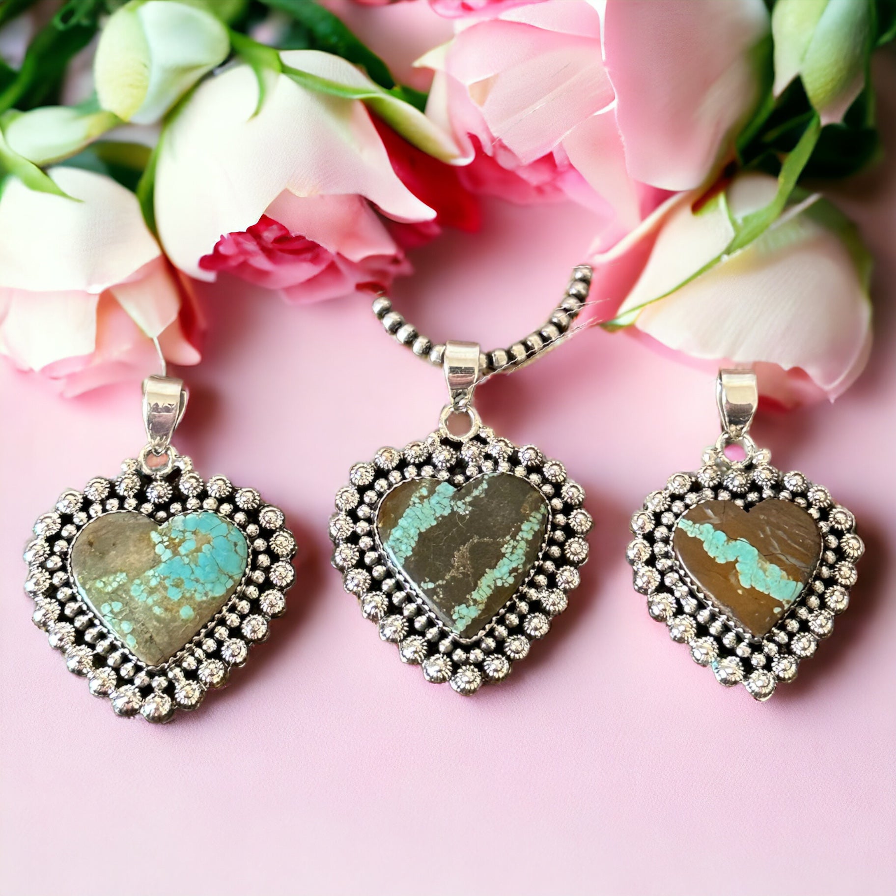 Southwest Handmade Number 8 Turquoise & Sterling Silver Heart Pendant