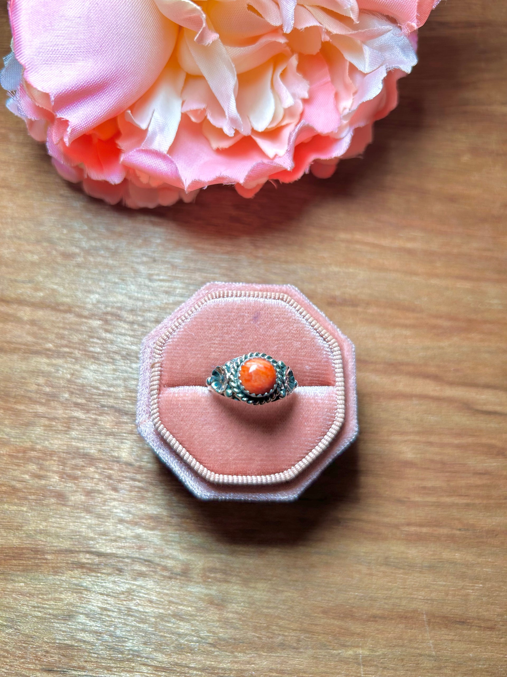 Navajo Made Spiny Oyster & Sterling Silver Ring Size 7.25