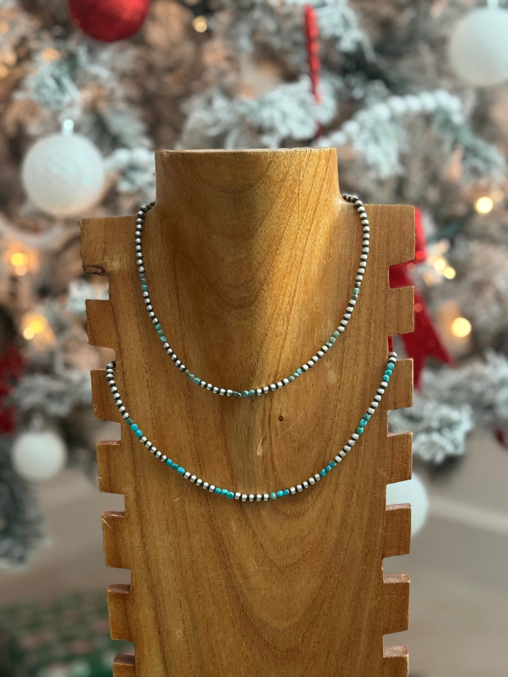 Navajo Strung Kingman Turquoise & Sterling Silver Beaded Pearl Necklace