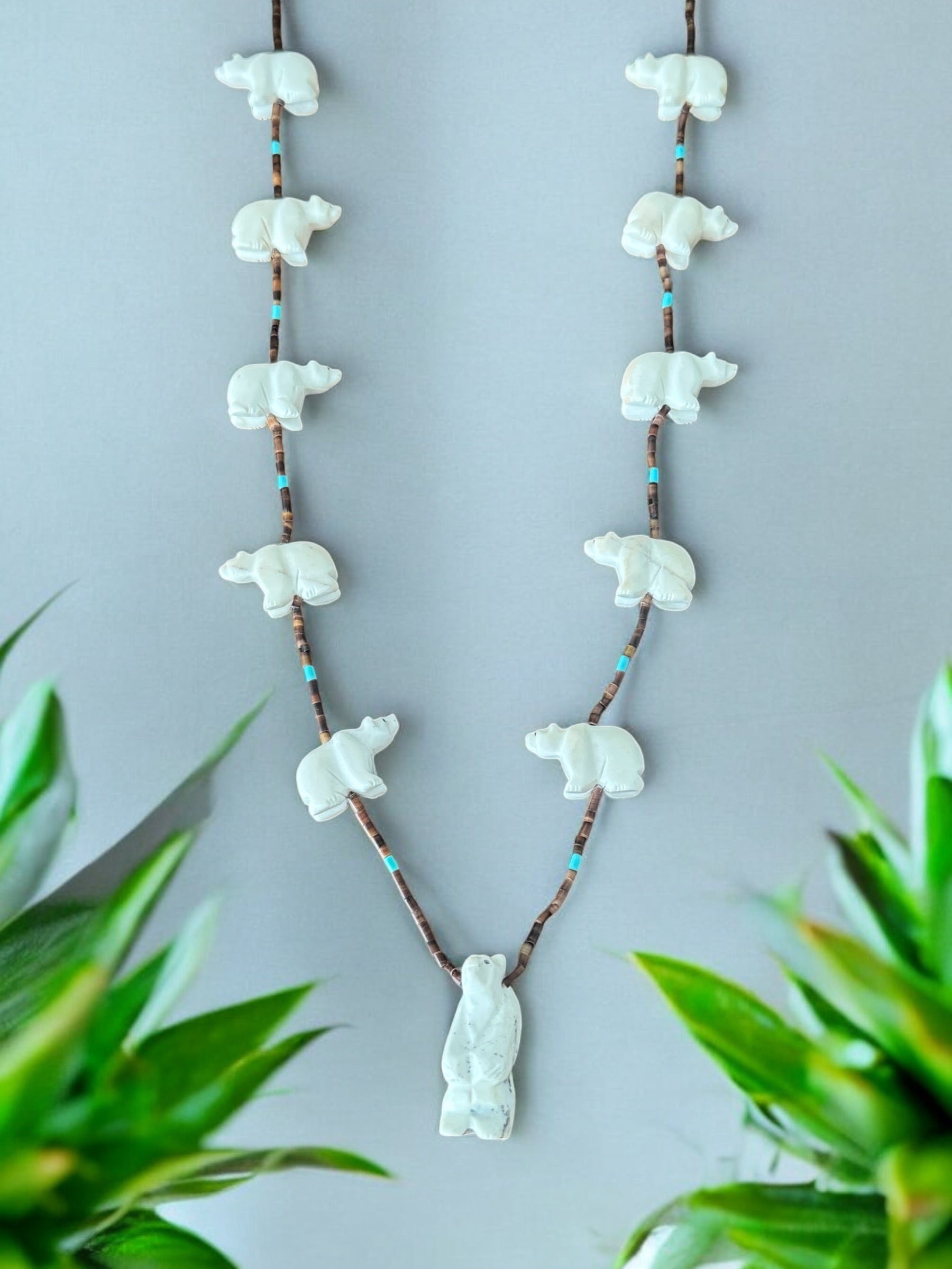 Zuni Strung Multi Stone & Sterling Silver Beaded Fetish Necklace