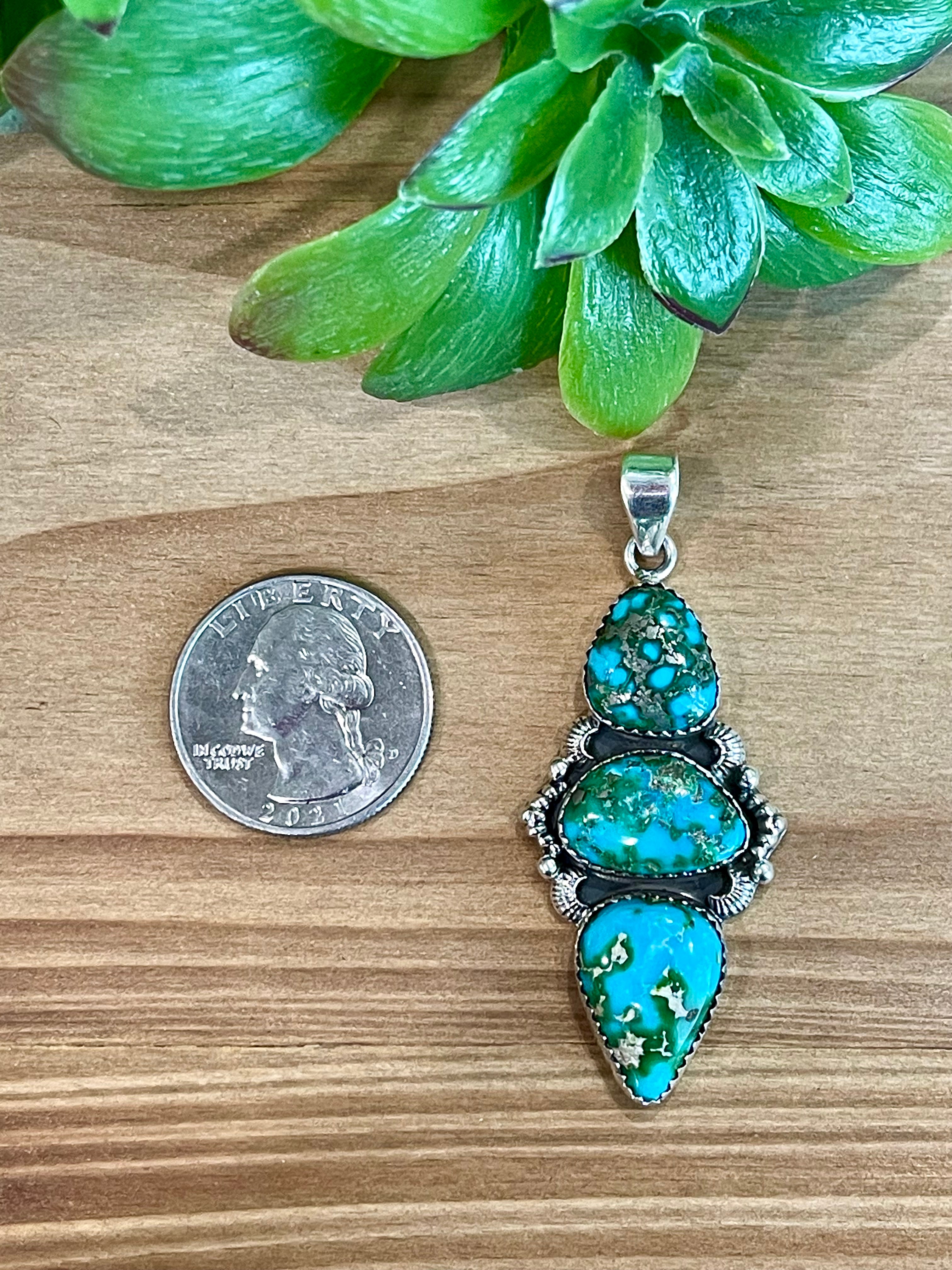 Southwest Handmade Sonoran Mountain Turquoise & Sterling Silver Pendant