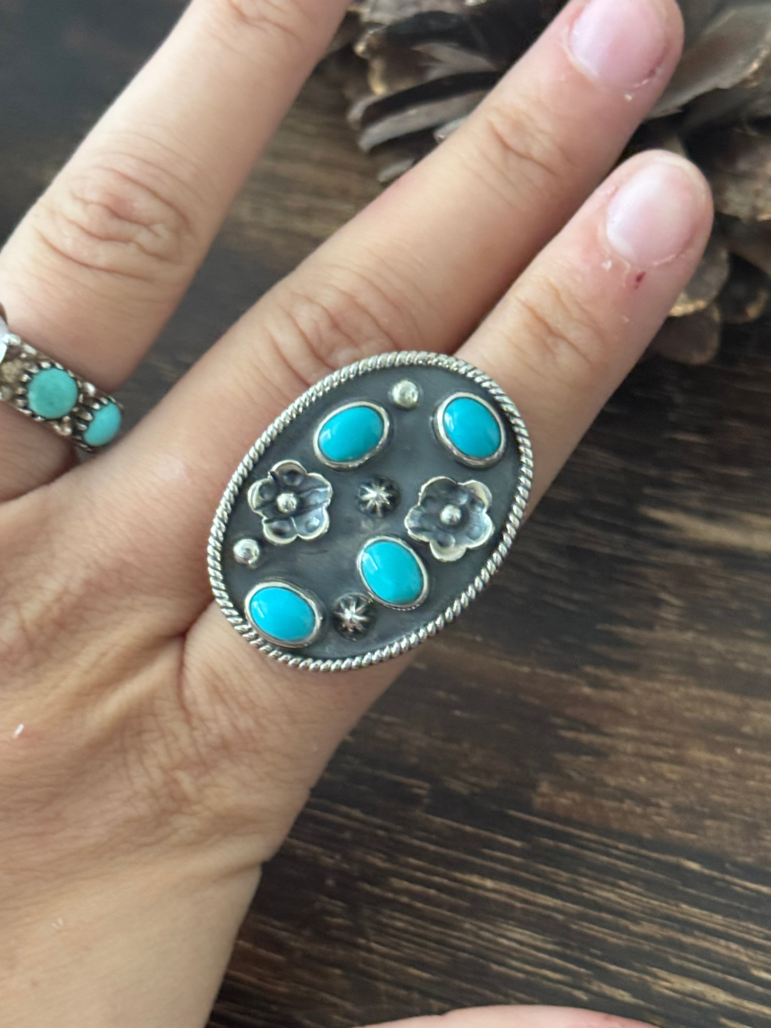 Southwest Handmade Kingman Turquoise & Sterling Silver Adjustable Ring