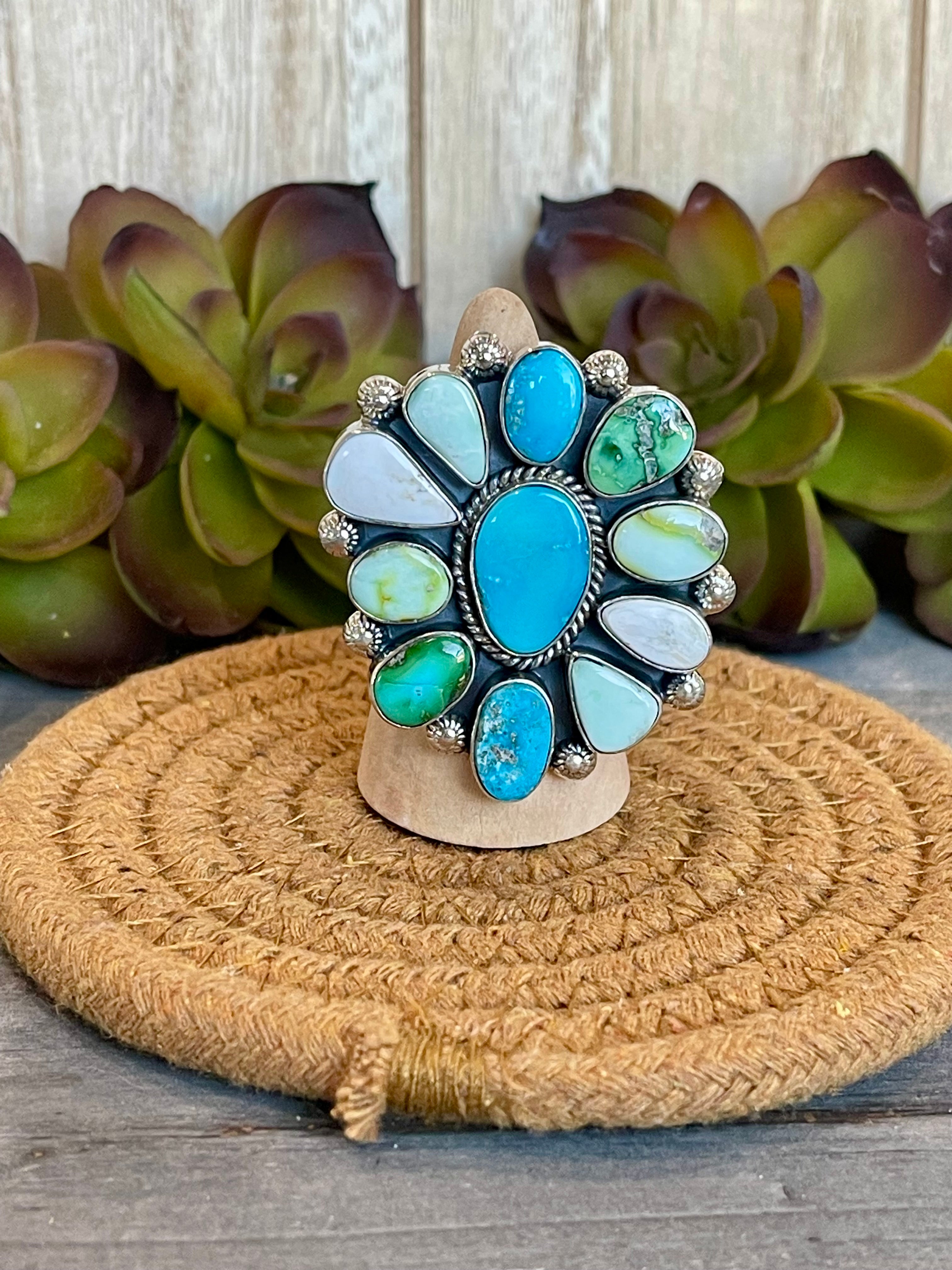 Southwest Handmade Multi Stone & Sterling Silver Adjustable Ring